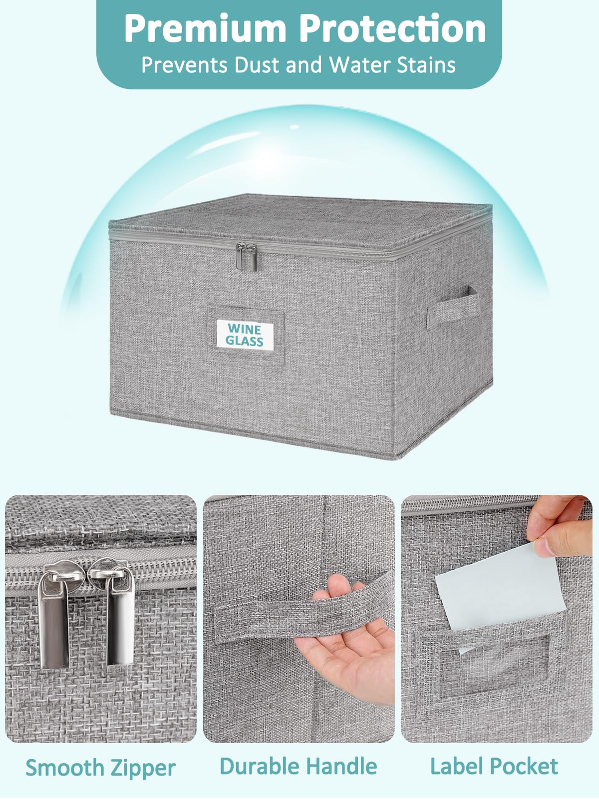Cirhy Wine Glass Storage Box Hard Shell, Stemware Storage Containers for Moving, Holds 24 Crystal Glasses & Flutes, Stackable Glassware Chest with Dividers, Grey (2-Pack)