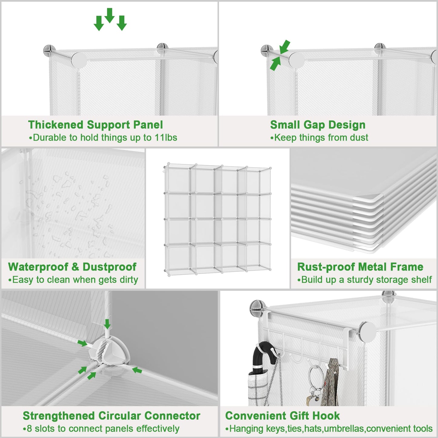 C&AHOME Cube Storage Organizer, 16-Cube Shelves Units, Plastic Storage Cubes, DIY Closet Organizer, Modular Closet Storage Shelf Ideal for Home, 48.4" L × 12.4" W × 48.4" H Transparent Twill UPCS16T