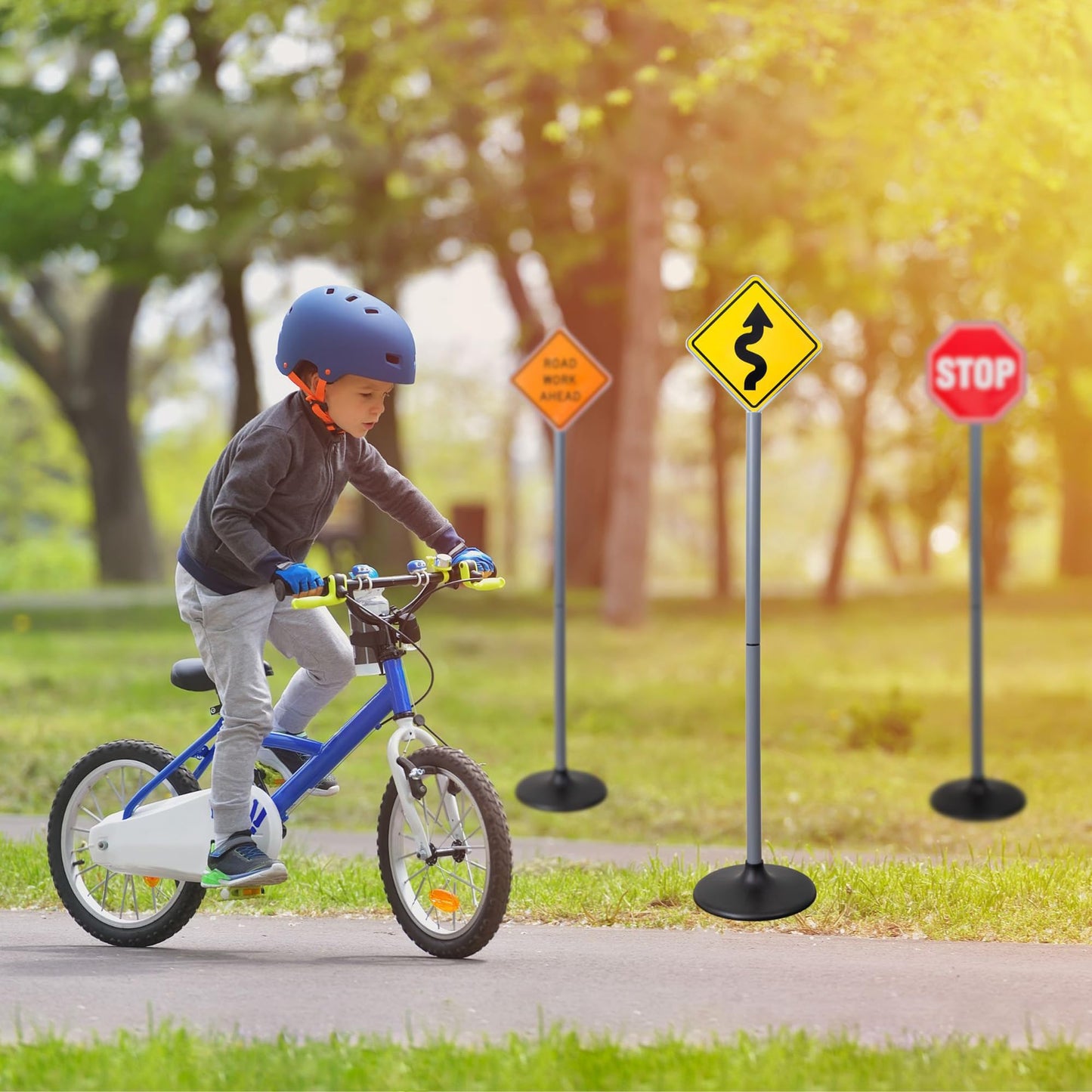 Attatoy Large Traffic Signs Playset (32pc Set), 42in Tall Street Sign and Traffic Light Set for Play with Ride-On Cars and Vehicles