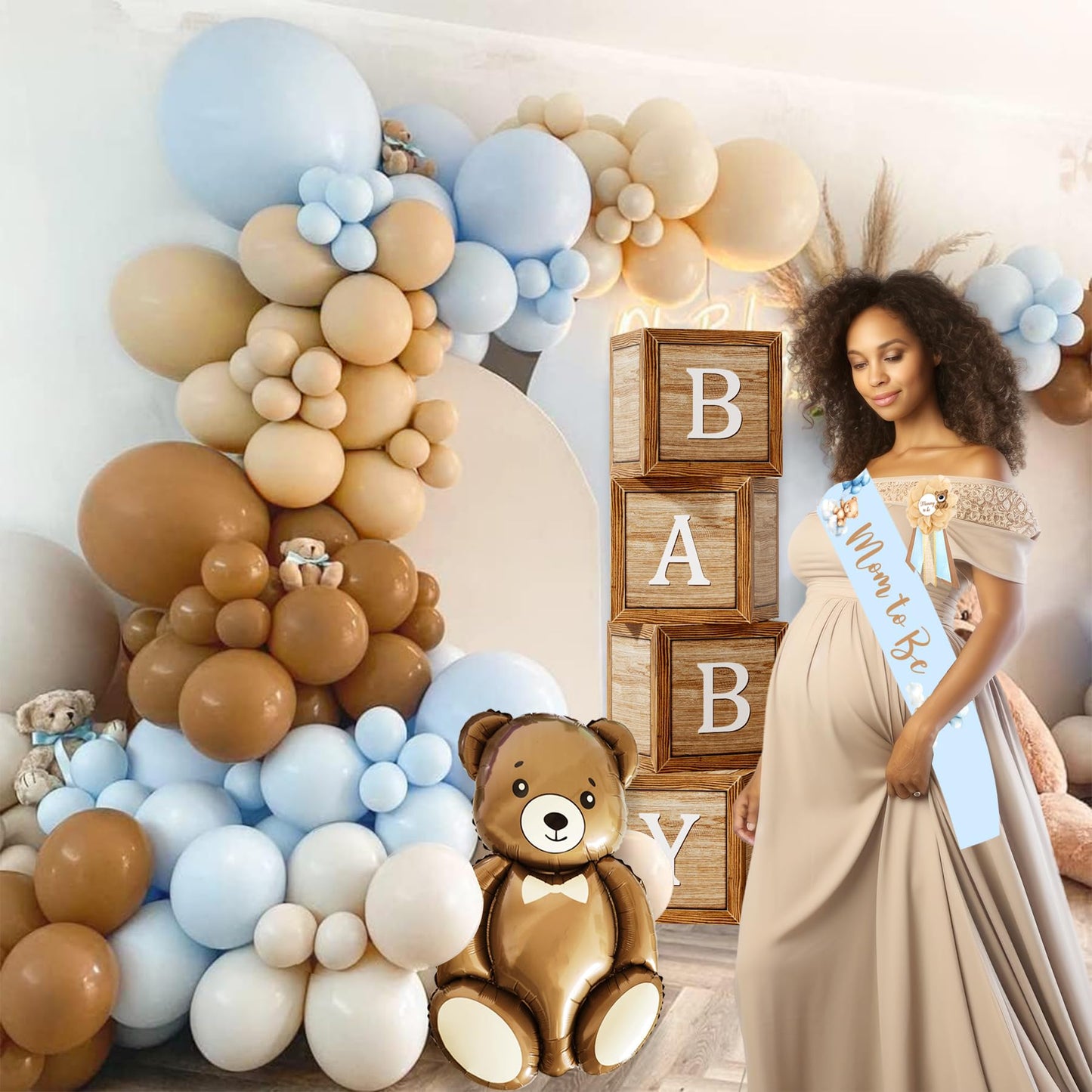 Bear Baby Shower Decorations Party Supplies, We Can Bearly Wait Baby Shower Decoration, Backdrop Balloon Arch Box Mom to Be Sash Dad to Be Pin Tablecloths Bear Balloon