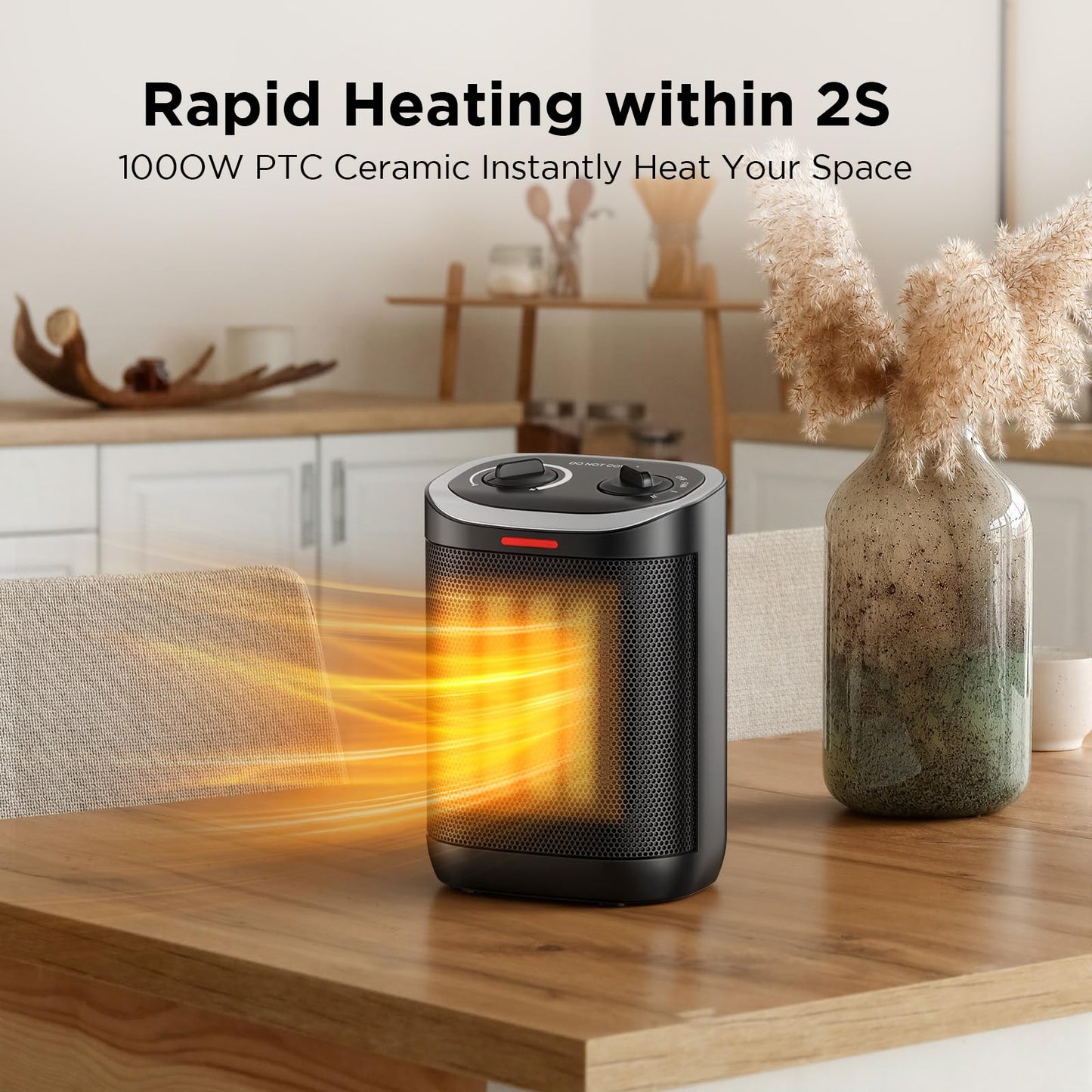 1500W Space Heater, Portable Ceramic Small Space Heater for Indoor Use, Overheated & Tip-Over Safety Protection, Personal Electric Space Heater with Thermostat for Desk, Office, Home, and Room Use