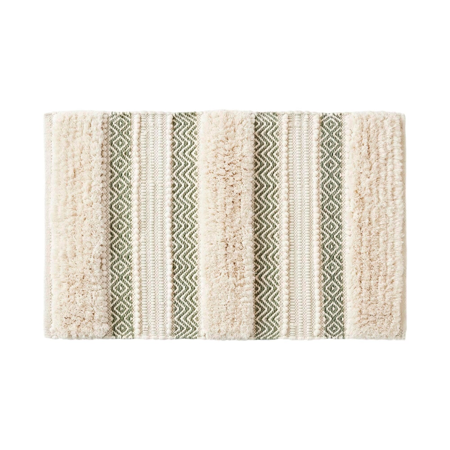 Ink+Ivy Bath Rug Hand-Woven Texture Shaggy Striped Soft & Water Absorbent, Boho Bathroom Décor Bath-Mats, Non-Slip Absorbent Quick Dry Mats for Tub, Shower Room, Asher, 20x32, Sage Green 1 Piece