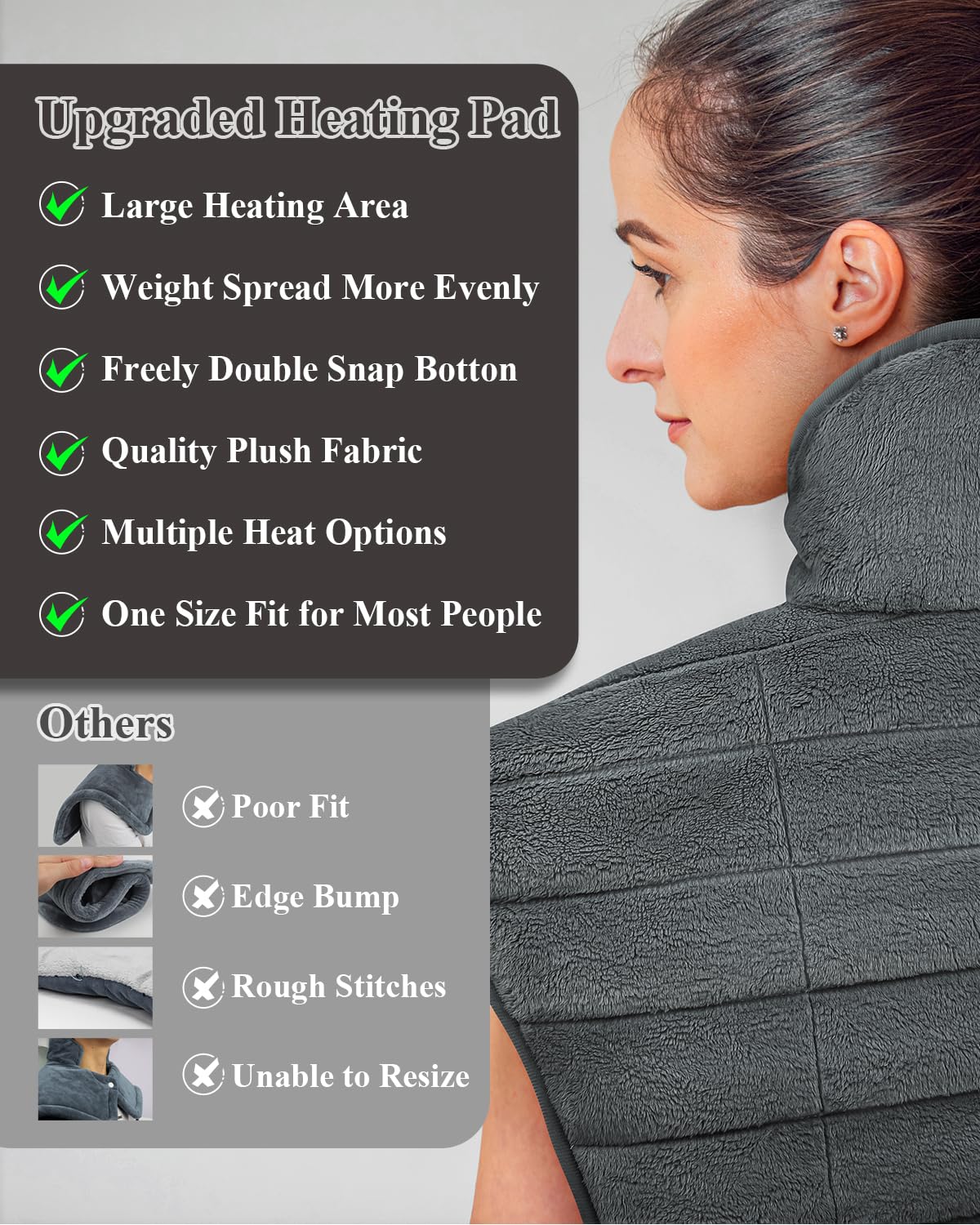 Heating Pad for Neck and Shoulders and Back, Mothers Day Gifts for Mom, 24 x 23 XL Large Electric Heated Wrap for Pain Relief, Gifts for Her Him, 2lb Weighted, 6 Heat Settings, 4 Timers, Silver Grey