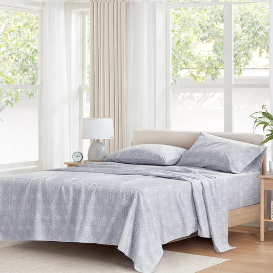 Comfort Spaces 100% Cotton Sheets King, Breathable, Naturally Cool Cotton Sheets, Soft Cotton Bed Sheets with 14" Elastic Pocket Fits up to 16" Mattress, All Seasons Sheet Set, Adelia Gray 4 Piece
