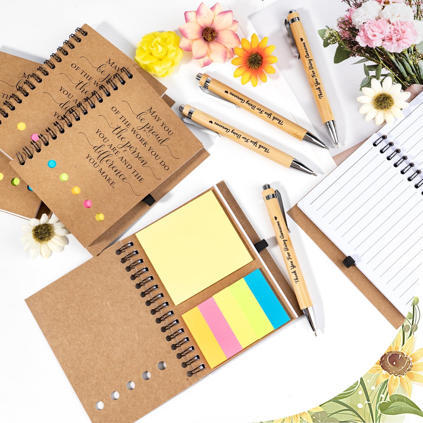 20 Sets Employee Appreciation Gifts Bulk Inspirational Spiral Notebook Journal with Sticky Notes Motivational Bamboo Pen Thank You Gifts for Teacher Graduation Nurse Coworkers Office Staff Team