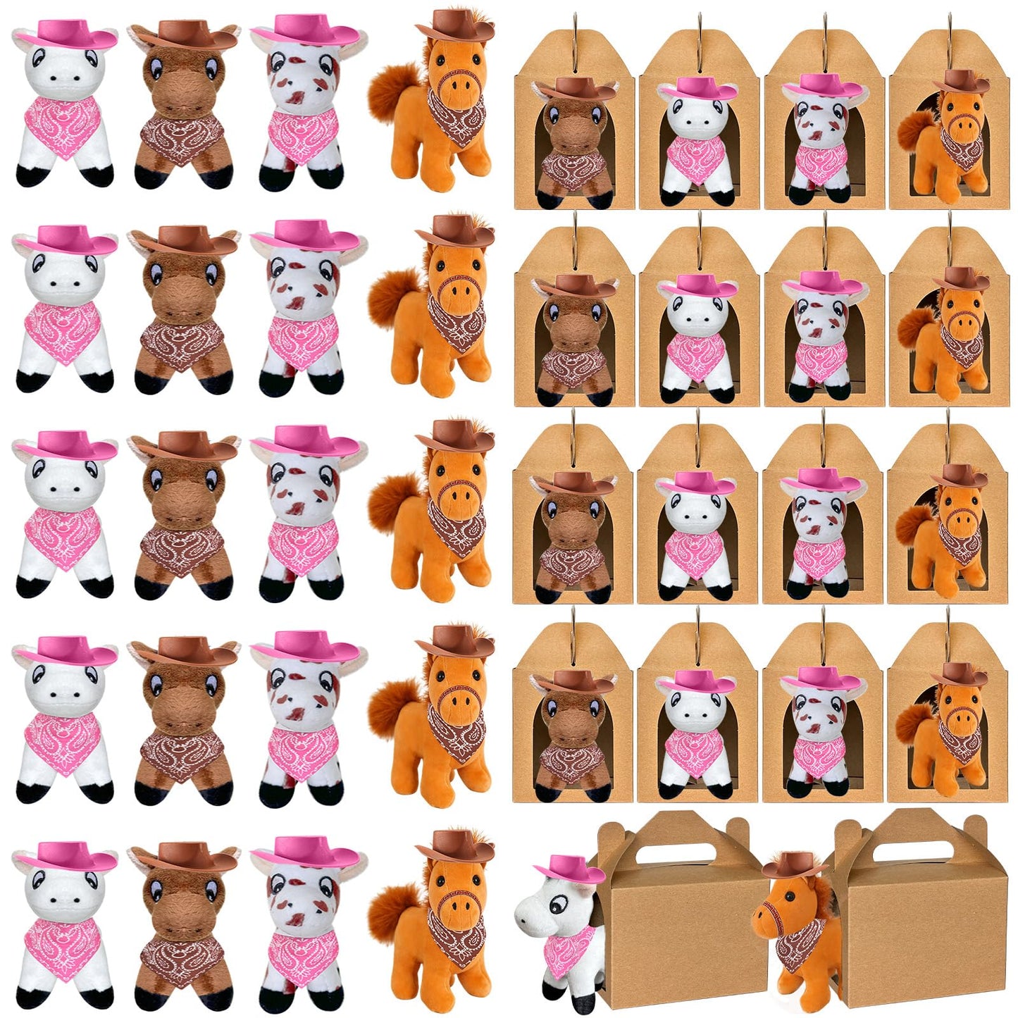 Jiytivity 48 Pcs Adopt a Horse Animal Party Favors Include 12 Mini Stuffed Horse 12 Boxes 12 Hats 12 Scarves for Adopt a Grassland Animal Party Favor Pet Birthday Supply Gifts