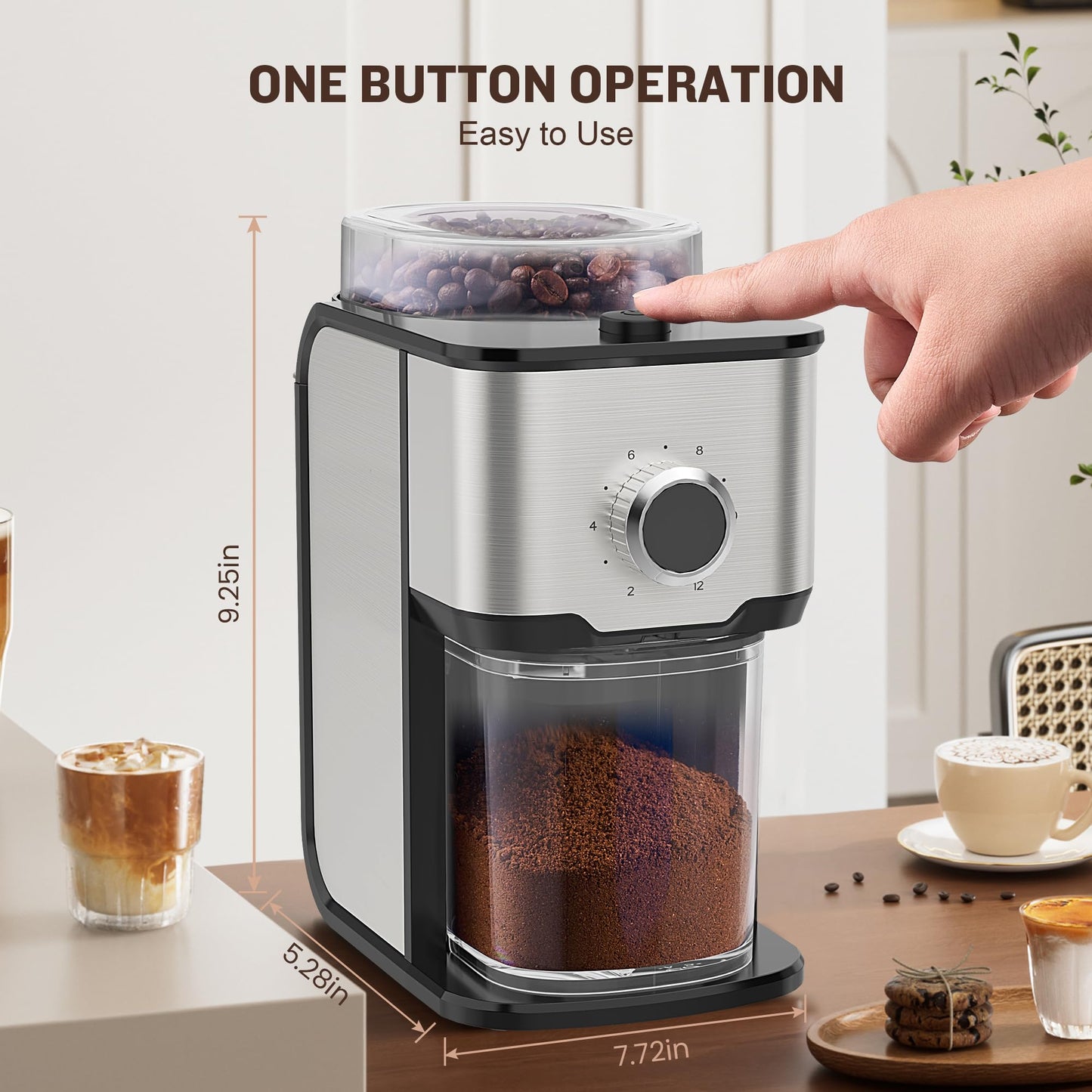 AYCHIRO Burr Coffee Grinder, Adjustable Coffee Bean Grinder Electric with 14 Grinding Settings,2-12 Cups for Espresso, Drip Coffee and French Press