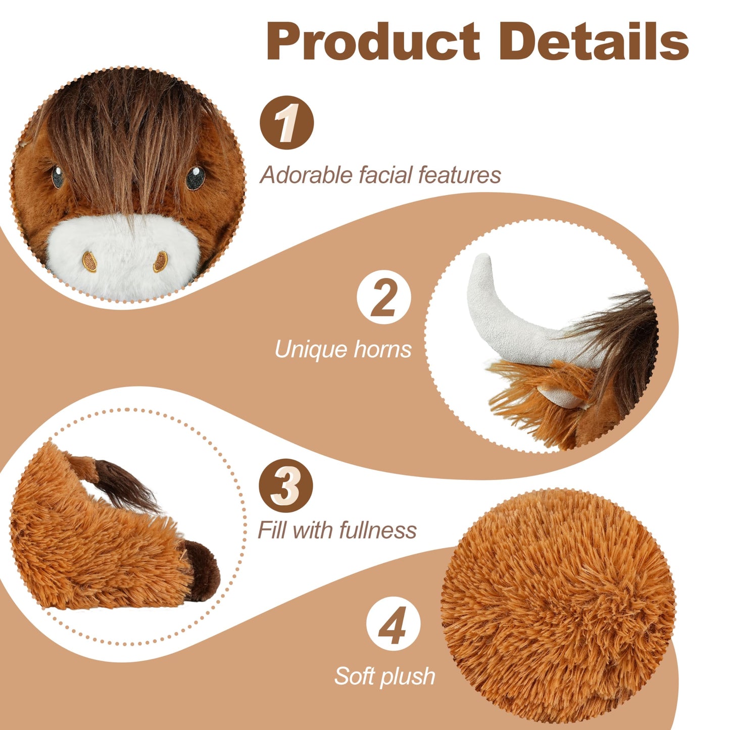 4 lbs Weighted Stuffed Animals, Cute Highland Cow Stuffed Animals-Weighted Cow Plush Toy Gifts for Kids,Adults,Boys and Girls (21inch)