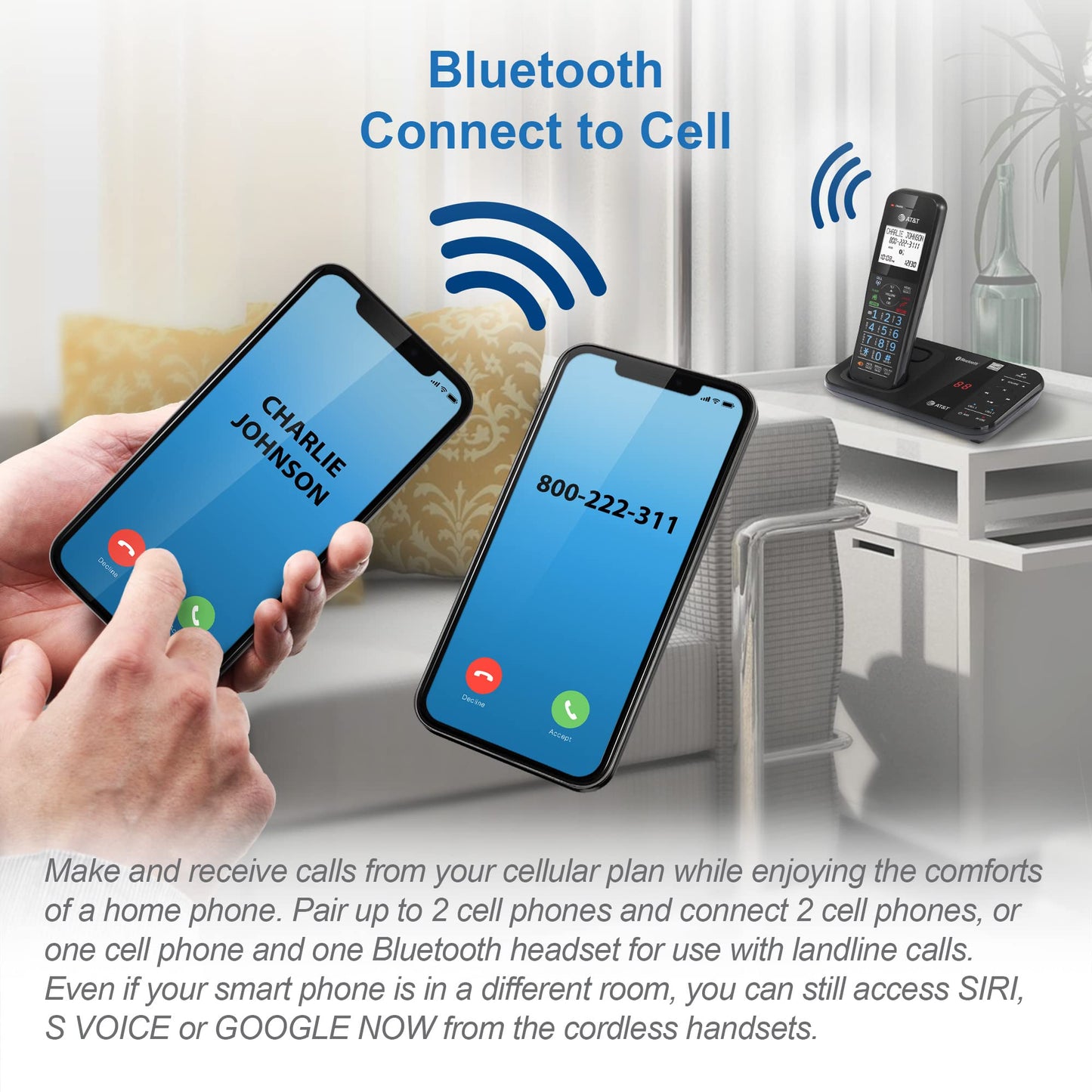 AT&T GL2113-31 Cordless Phone with Smart Call Blocker, Bluetooth Connect to Cell, Answering Machine, Full-Duplex Speakerphone