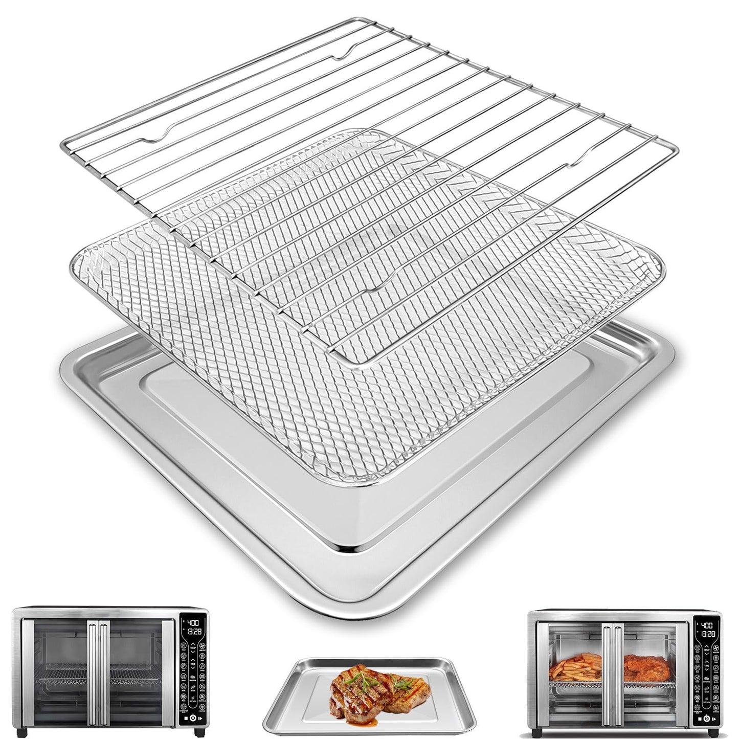 GCQFZ Toaster Oven Replacement Parts Accessories for Gourmia GTF7655 GTF7350 GTF7460, 3 IN 1 Tray Basket Rack Kit for Gourmia Digital Toaster Oven Air Fryer 17 Cooking Presets French Door 1700W 24L