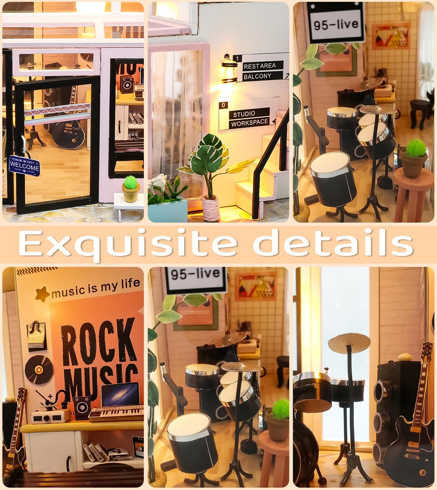 Spilay DIY Miniature Dollhouse Wooden Furniture Kit,Handmade Mini Modern Model Plus with Dust Cover & Music Box,1:24 Scale Creative Doll House Toys for Adult Friend Lover Gift(Time Studio)