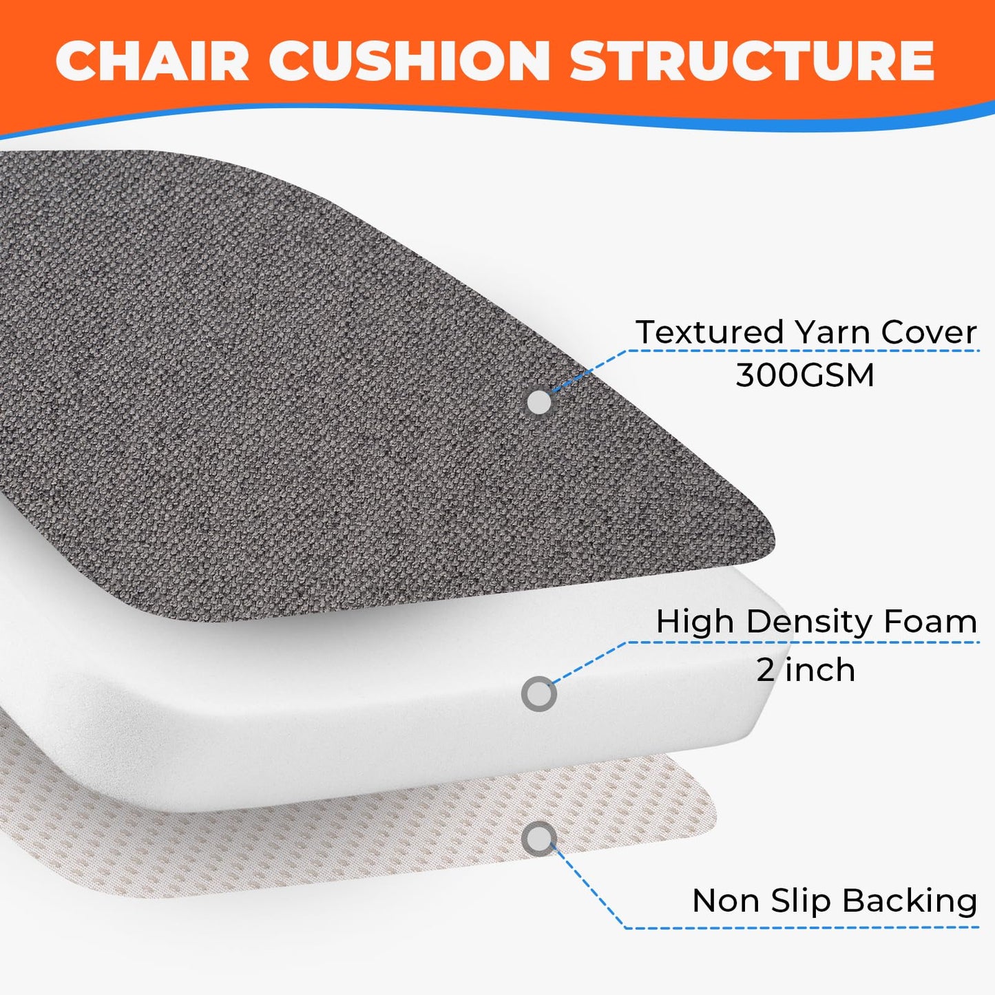 Sunsleek Chair Cushions for Dining Chairs, D-Shaped Seat Cushions with Removable Washable Cover and Ties, Chair Pads for Kitchen, Indoor Dining Room, Patio Chairs, 17'' x 16'', Set of 6, Dark Grey