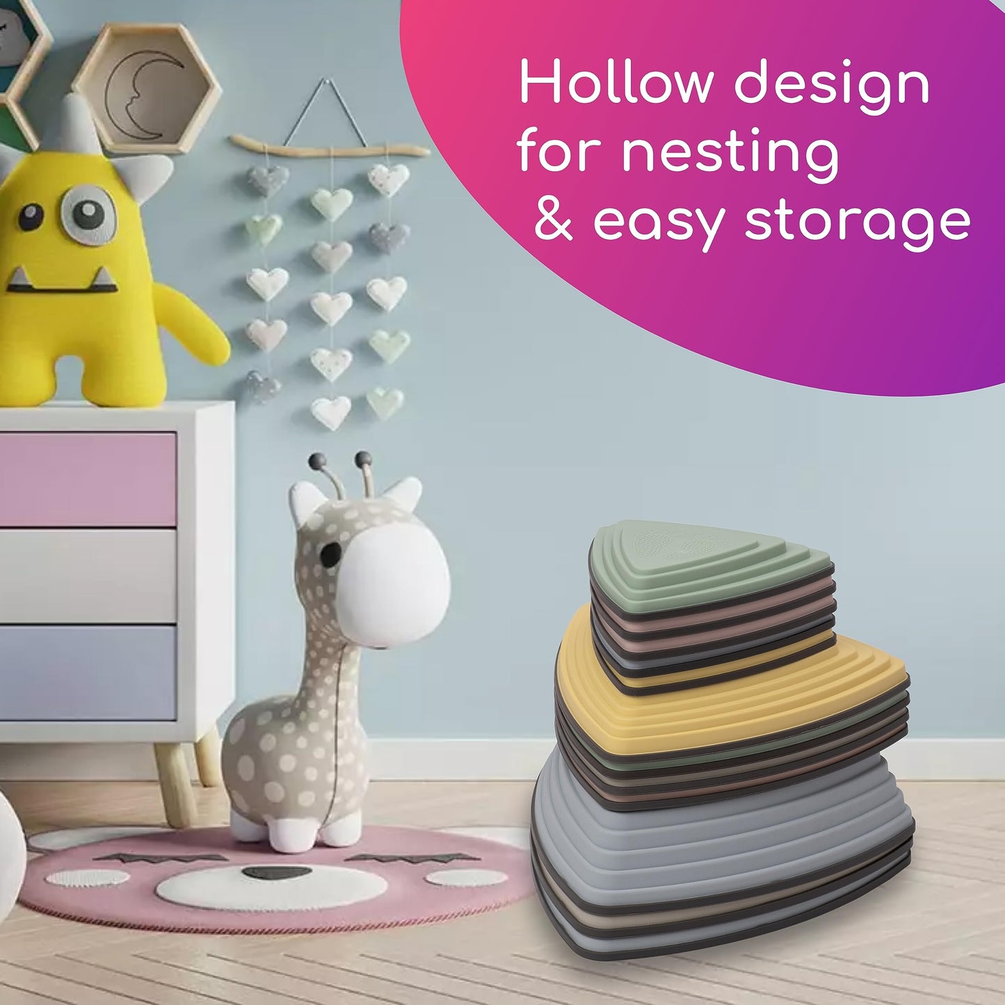 12 Pcs Non-Slip Stepping Stones for Kids – Obstacle Course, Indoor & Outdoor Sensory Playground – Develop Balance & Coordination – Includes Hopping Stickers (Calming Pastel)
