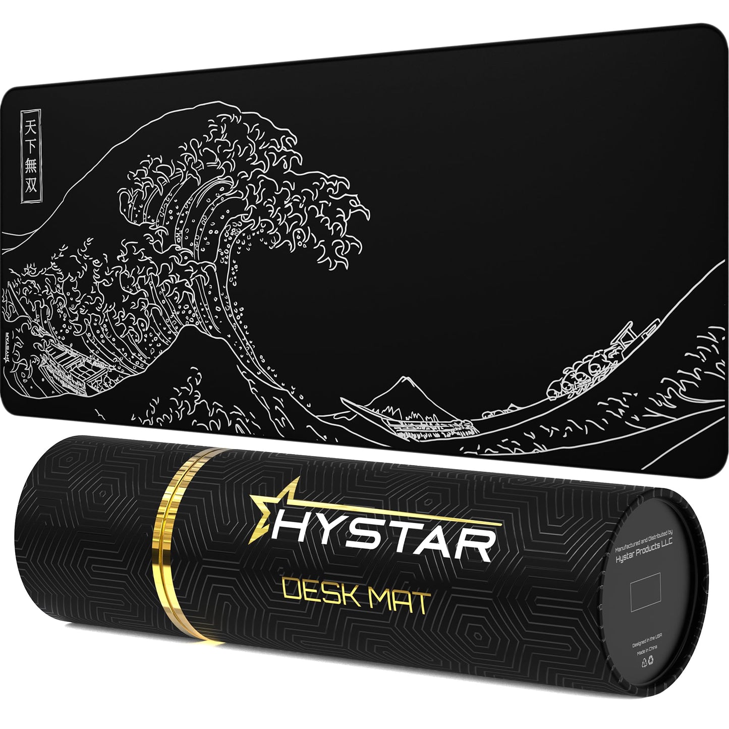 Hystar® Extended Gaming Mouse Pad | XXL 36" x 16" | 5mm Thick, Waterproof Surface, Smooth Polyester Fabric, and Natural Rubber Base | The Great Wave (Black)