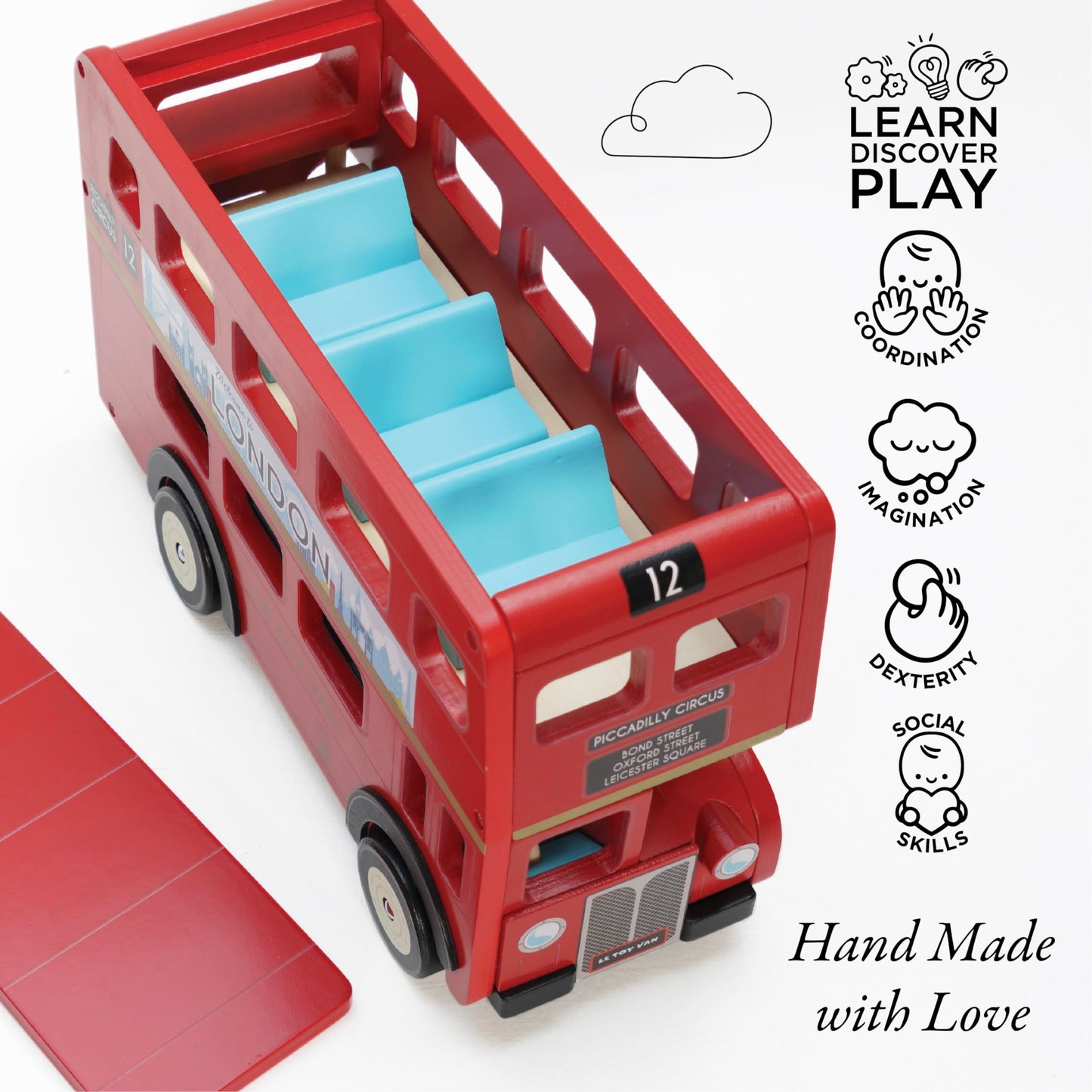 Le Toy Van - Cars & Construction - London Double Decker Bus - Wooden Bus - Role Play Toy - Suitable for Girls & Boys Age 3+, Red