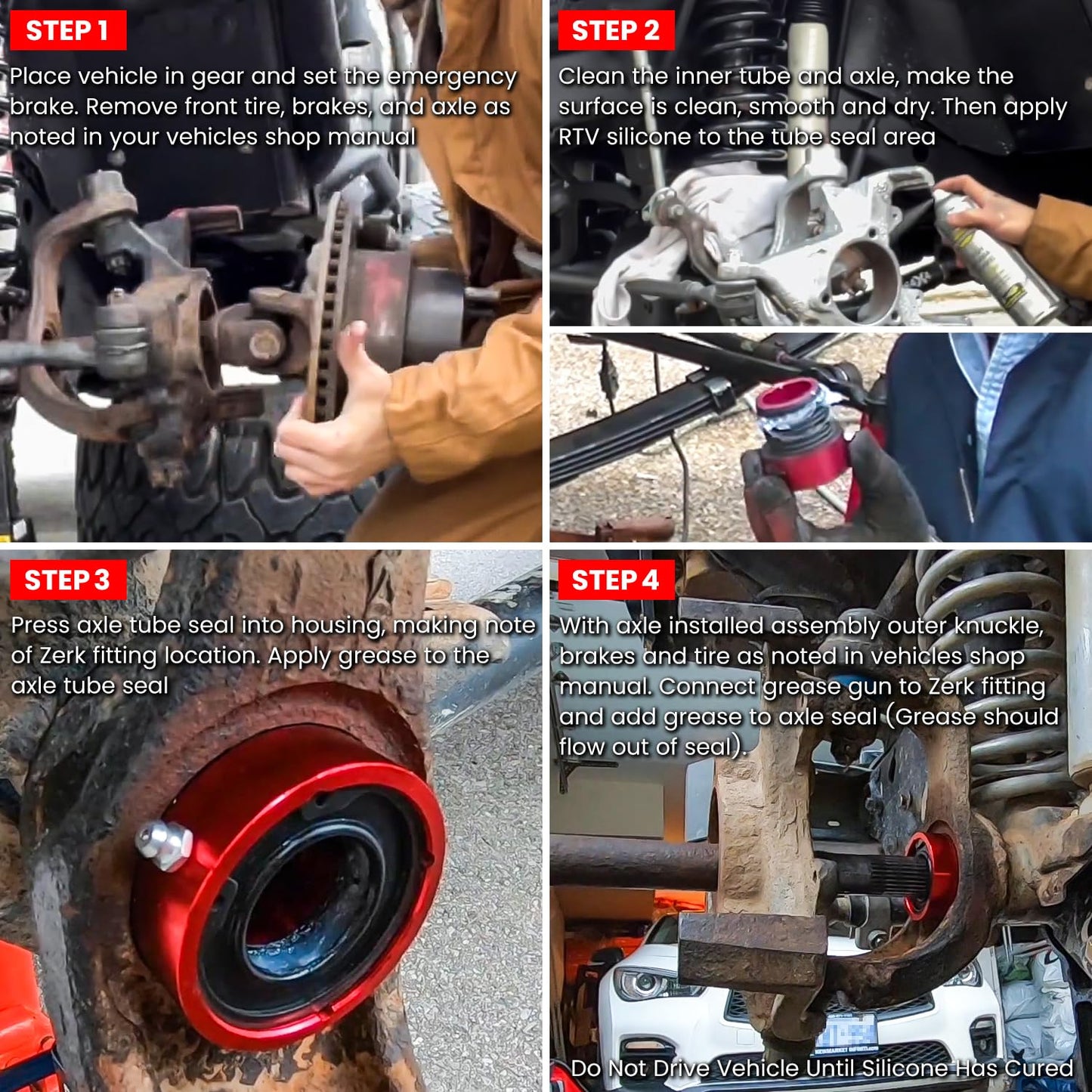MG21103 Dana 30/44 Front Axle Tube Seal Pair & Inner Axle Side Seal Installation Tool for Jeep Wrangler JK JKU YJ TJ LJ Cherokee XJ Grand Cherokee ZJ 1984-2018 (3PCS Red)
