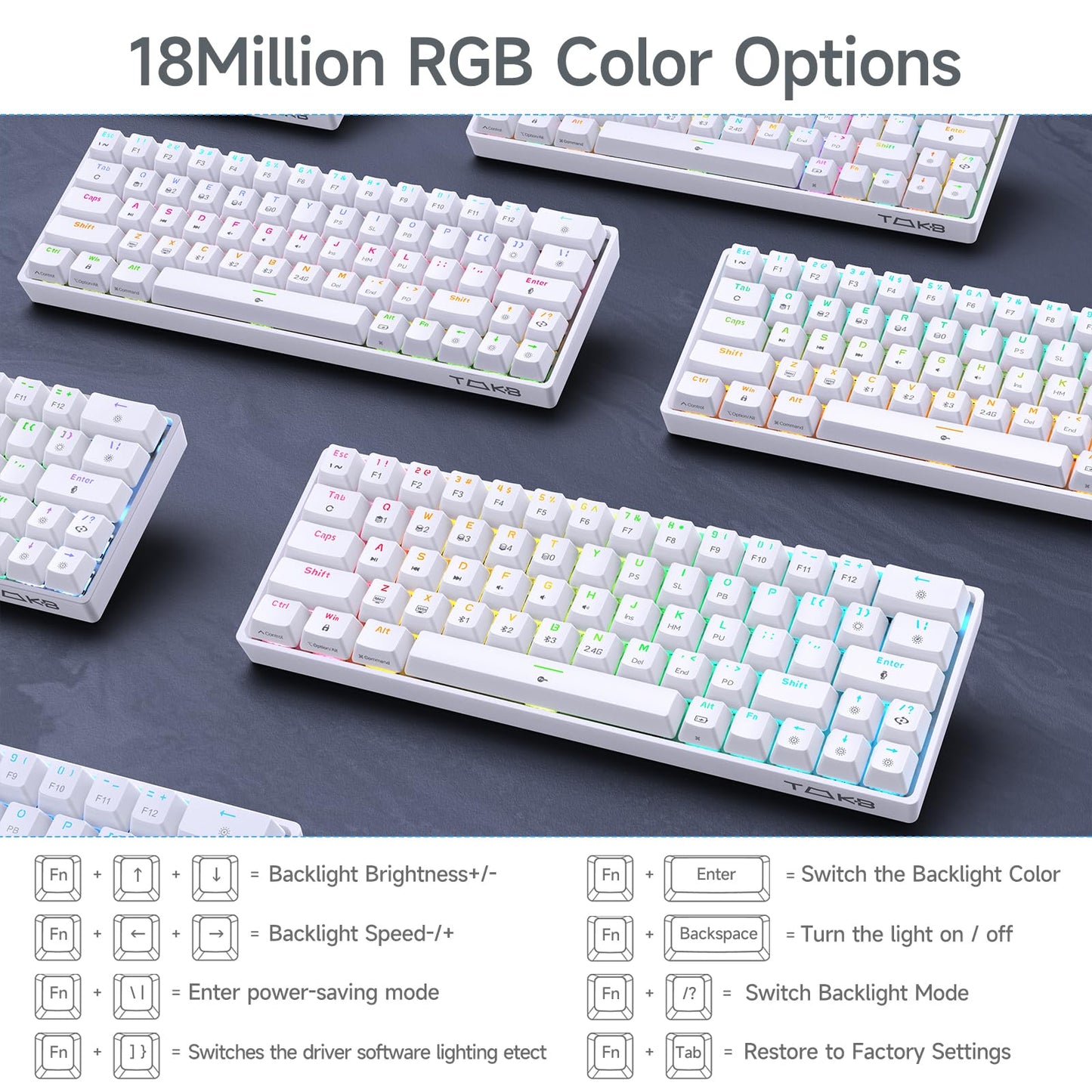 DIERYA T63 60% Wireless Mechanical Gaming Keyboard | Bluetooth/2.4G/Wired Keyboard | RGB Backlit Compact 63 Keys Mini Office Keyboard | with Red Switch | for Windows Laptop PC Gamer Typist-White