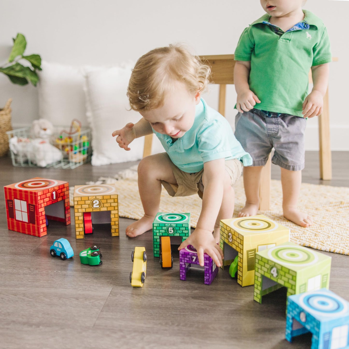 Melissa & Doug Nesting and Sorting Garages and Cars with 7 Graduated Garages and 7 Stackable Wooden Cars - FSC CertifiedNumbers Learning Toys, Sorting and Stacking Toys for Toddlers Ages 2+