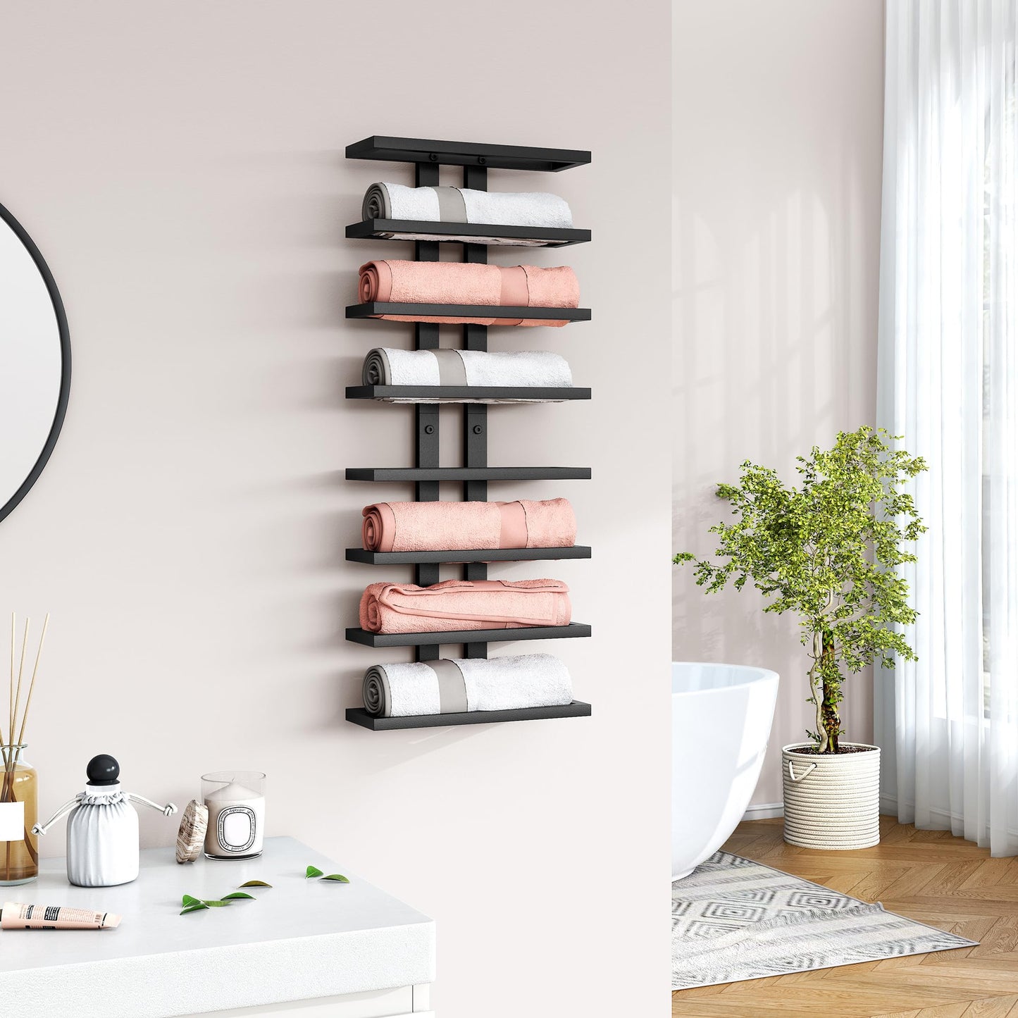 Hoctieon 3-Set 8 Tier Wall Mount Wine Rack (24 Tiers), Wall Racks for Wine Bottles Display and Storage, Hanging Bottle Organizer for Living Room, Dining Room, Wine Cellar, Bar, Black