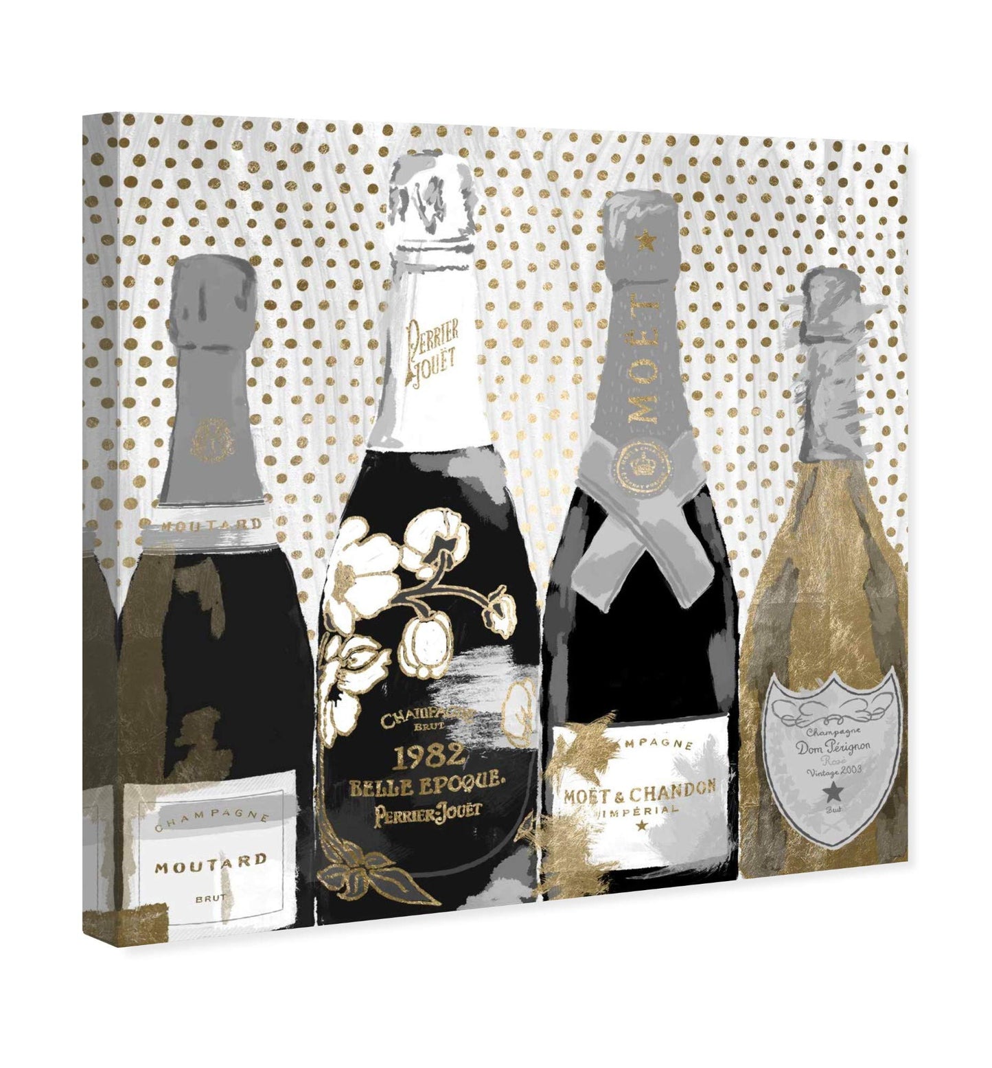 The Oliver Gal Artist Co. Drinks and Spirits Wall Art Canvas Prints 'Pass The Bottle Night' Champagne Home Décor, 16 in x 16 in, Black, Gold