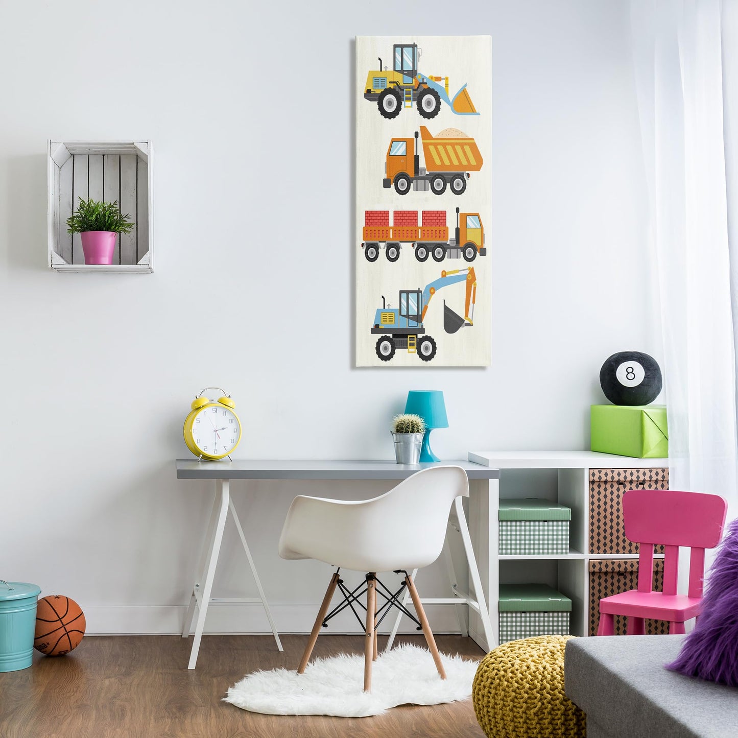 Stupell Industries Construction Vehicles Playful Bulldozer Dump Truck, Designed by Kim Allen Canvas Wall Art, 20 x 48, Grey