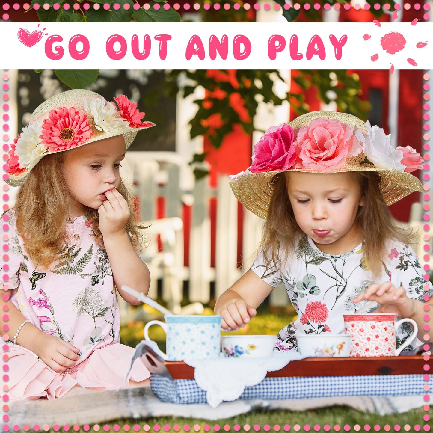 Hotop 24 Pcs DIY Tea Party Hats for Girls with 48 Pcs Artificial Flower 24 Pcs Faux Butterfly 100 Pcs Fake Feather 1 Ribbon DIY Straw Hats Set Straw Hats for Crafts Dress up Hats Straw Farmer Hat