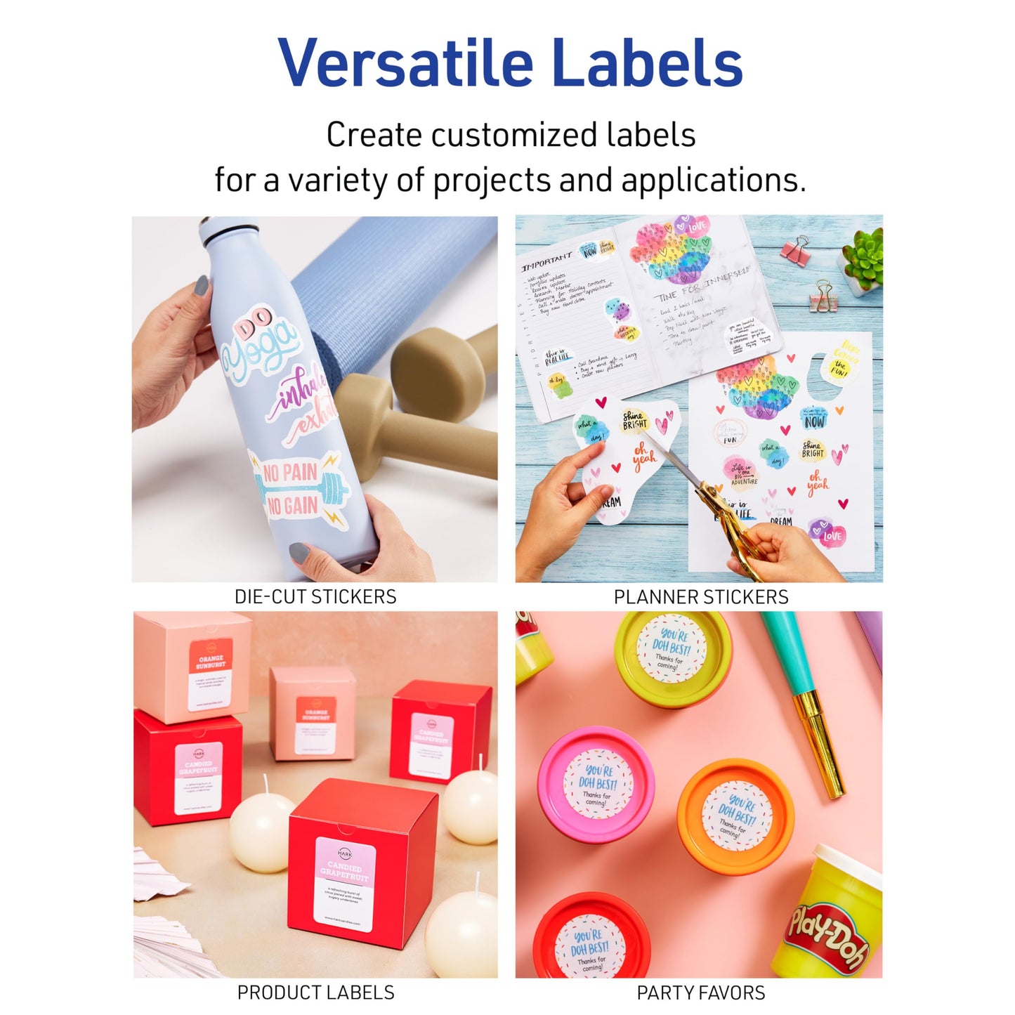 Avery Printable Sticker Paper, 8.5" x 11", Matte White, Repositionable Adhesive, Laser/Inkjet Compatible, 90 Full-Size Label Sheets, Great for Product Labels, Cute Stickers, and More (6-Pack of 3383)