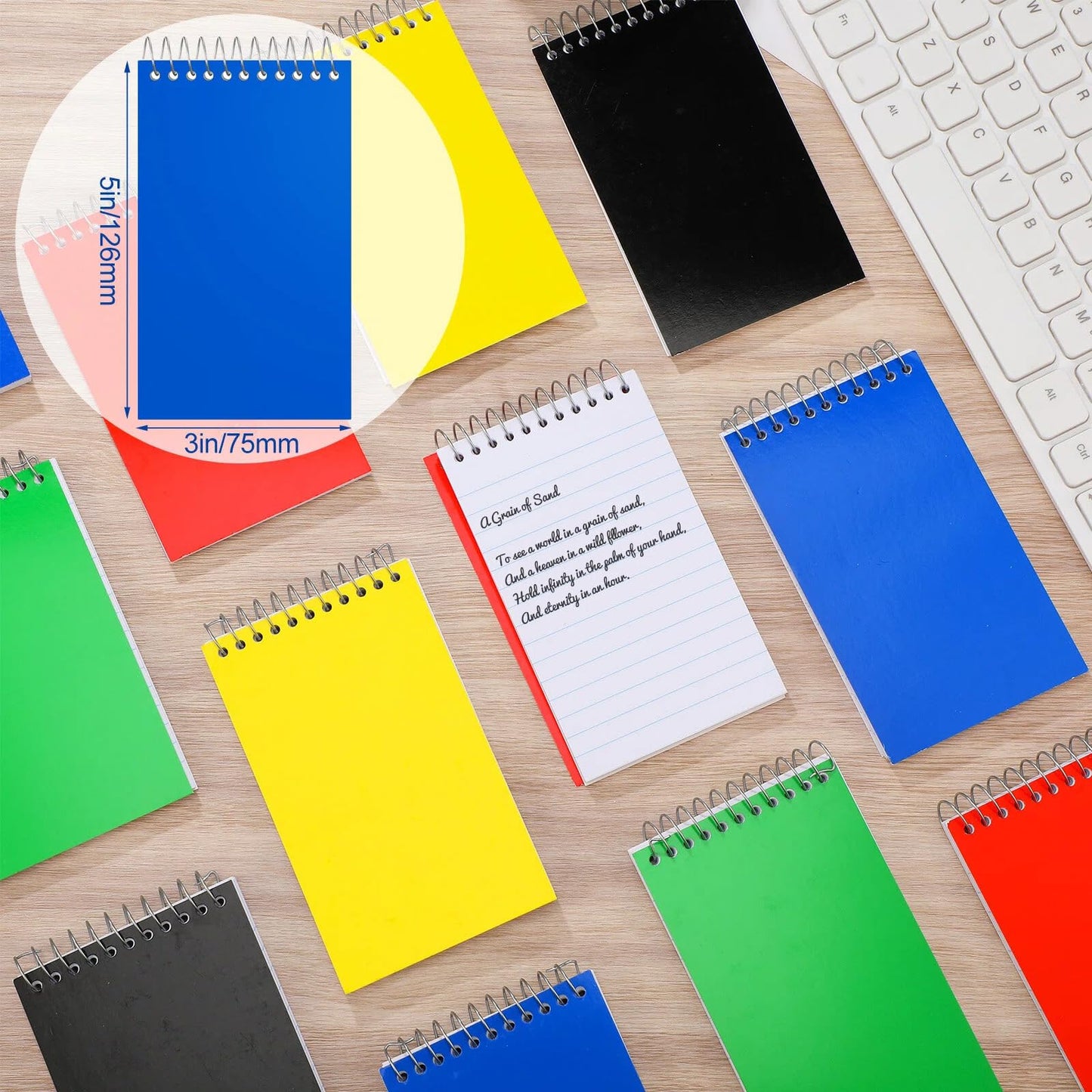 Leelosp Small Spiral Notebooks 3'' x 5'' Mini Memo Notepads Pocket Size Steno Pads with Lined & Wire Bound for End of Year School Gifts Office Nurse Essentials, 75 Sheets/Pad(50 Pcs,Neon)