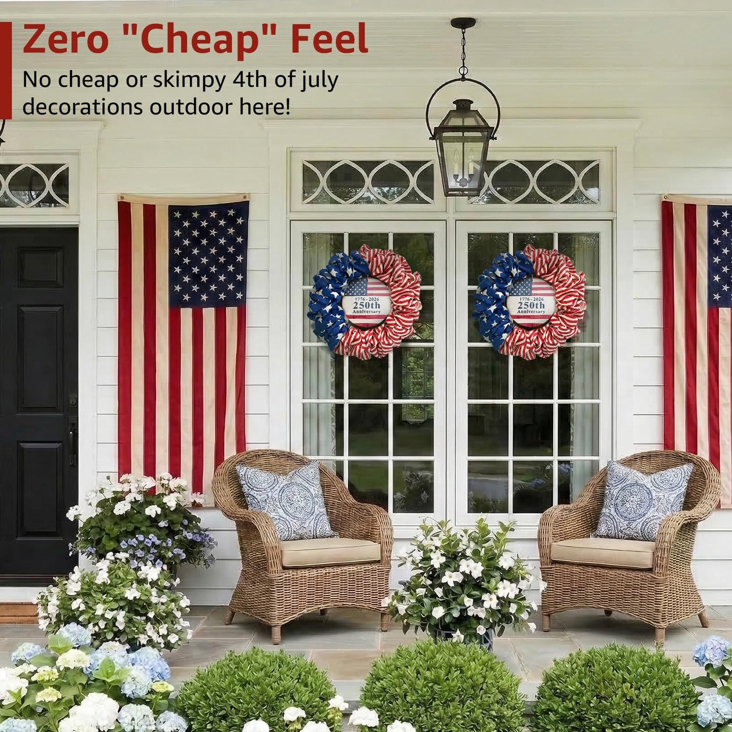 4th of July Wreath for Front Door - 20 inch Memorial Day Patriotic Decorations Outdoor, Red White and Blue 1776-2026 USA 250th Anniversary Burlap American Flag Door Wreaths