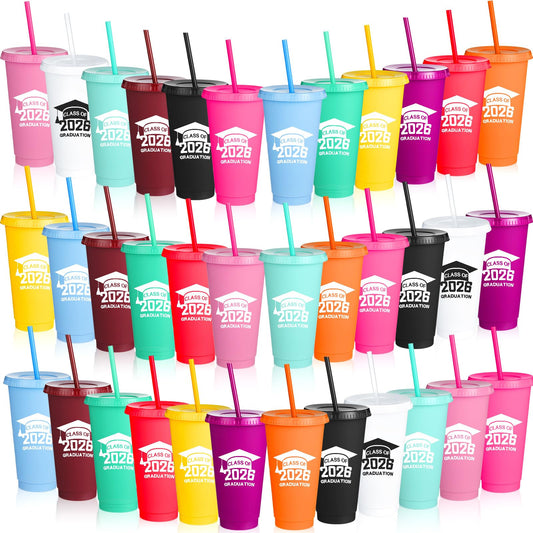 Blushtier 36 Pcs Graduation Gifts Class of 2026 Graduation Tumbler with Straw and Lid, Reusable Cup Plastic Tumblers Travel Mug Appreciation Gifts for College School Graduates Parties (Vivid Color)