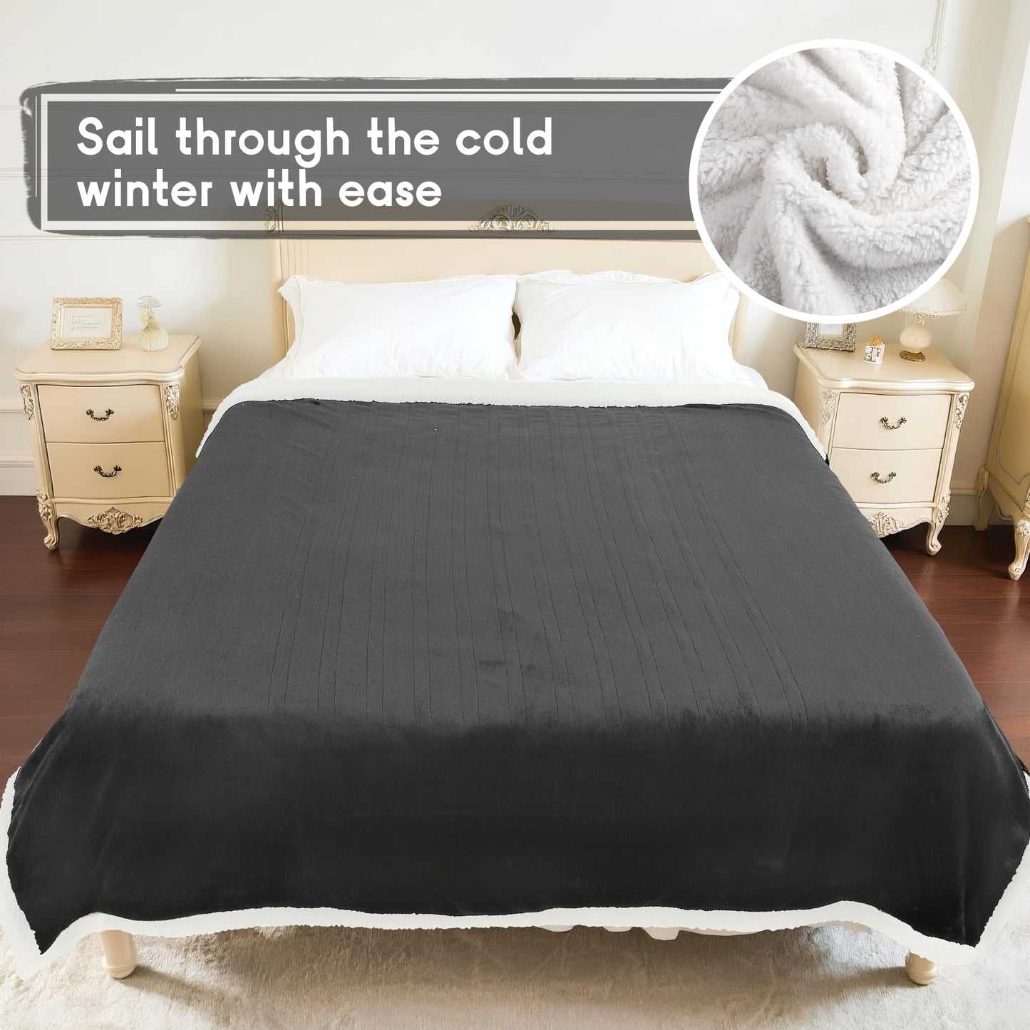 Heated Blanket Electric Blanket Full Size 72''x84'' with 9 Heating Levels, 1-10 Hour Auto Shut Off, Machine Washable, Flannel & Sherpa Soft Warming Blanket for Couch, Bed, Office - Dark Grey