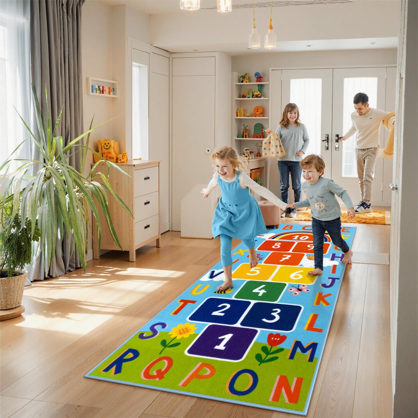 STARUIA Washable Hopscotch Kids Rug for Playroom, Colorful Educational Classroom Rugs with ABC Number, Non Slip Kids Play Mat Rug Game Carpet for Bedroom Nursery Daycare Boy Girl （Blue, 31.5''x72''）