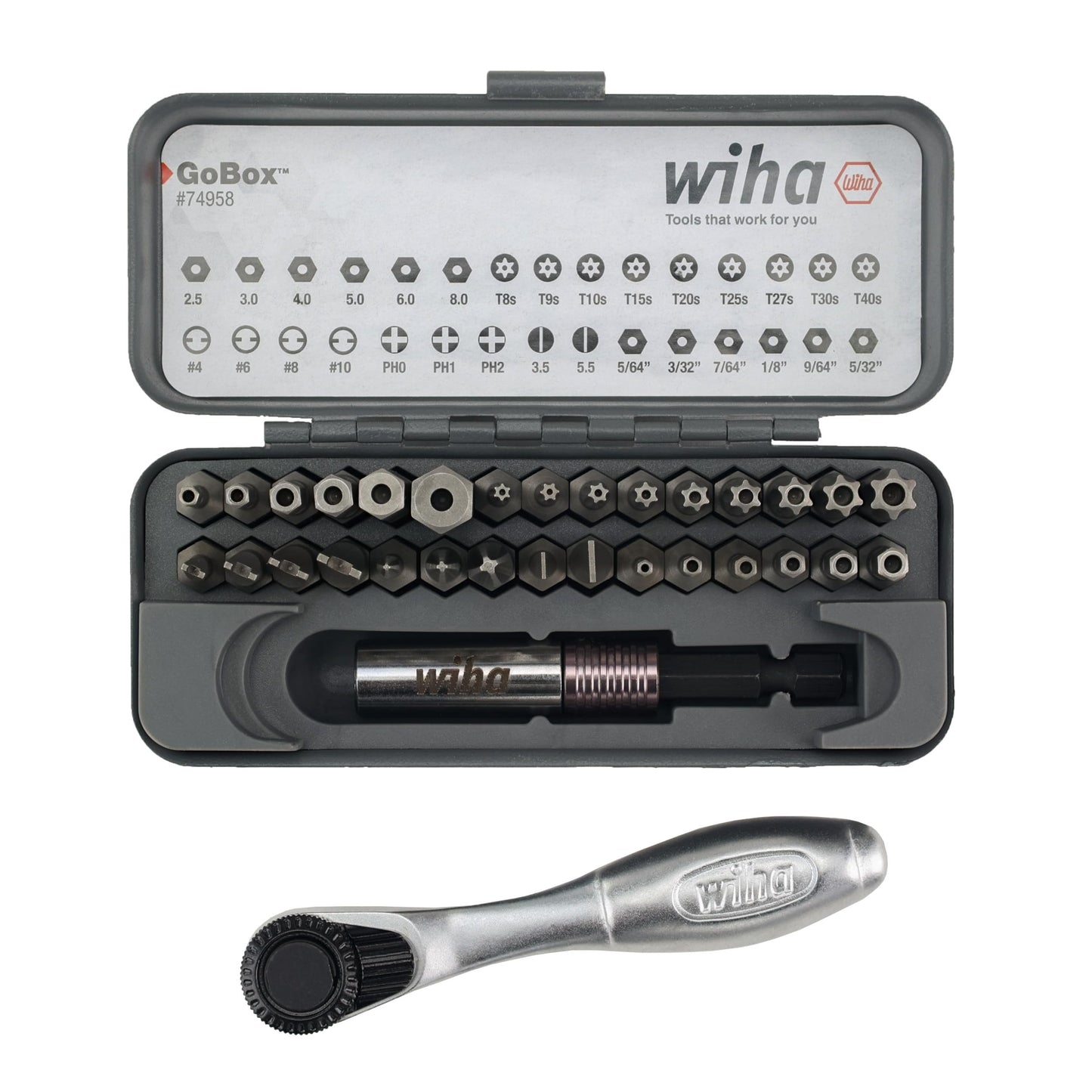 Wiha 74958 32 Piece GoBox Security Bit Set with Mini Ratchet