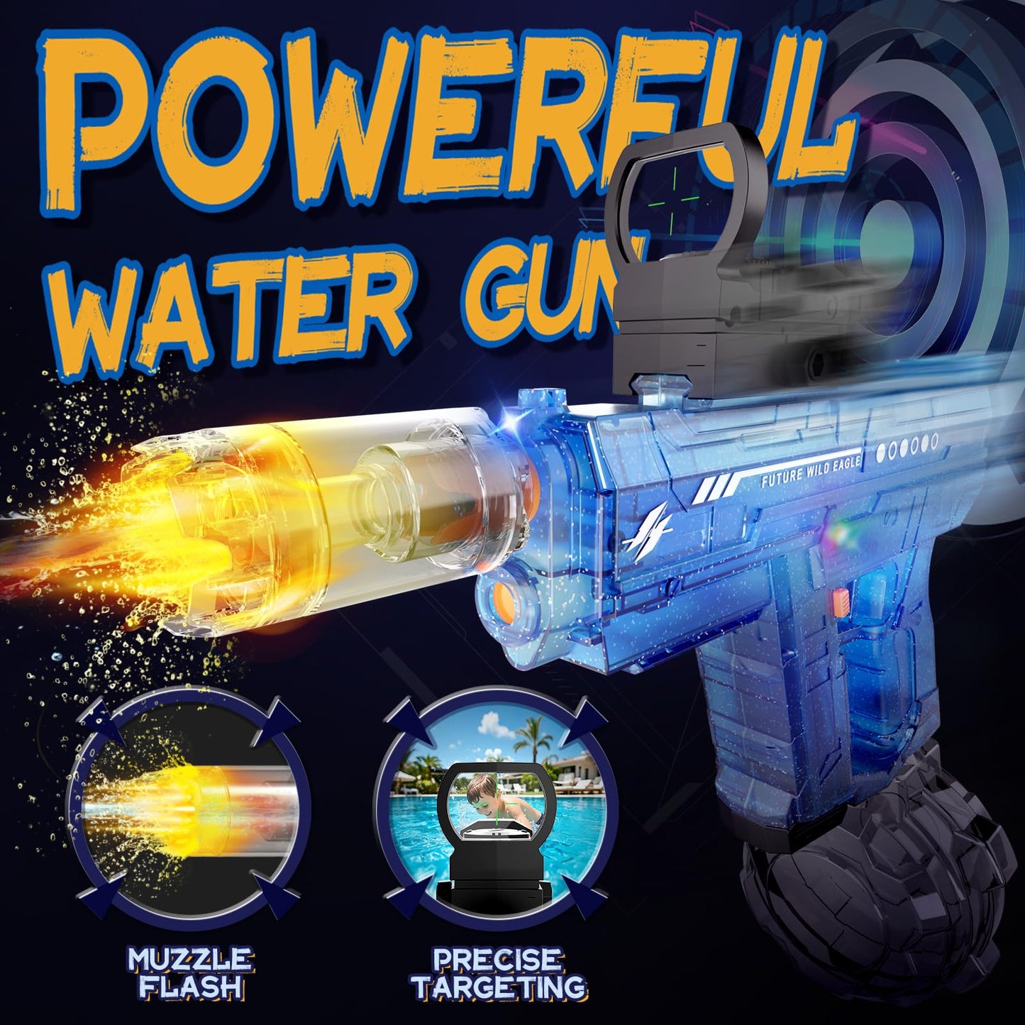 Vmiya Electric Water Gun 2 Pack for Adults and Kids, Light Up Automatic Squirt Gun Watergun, 800CC Large Capacity, 26-33 FT Long Range, Summer Outdoor Beach Pool Party Toy Gift
