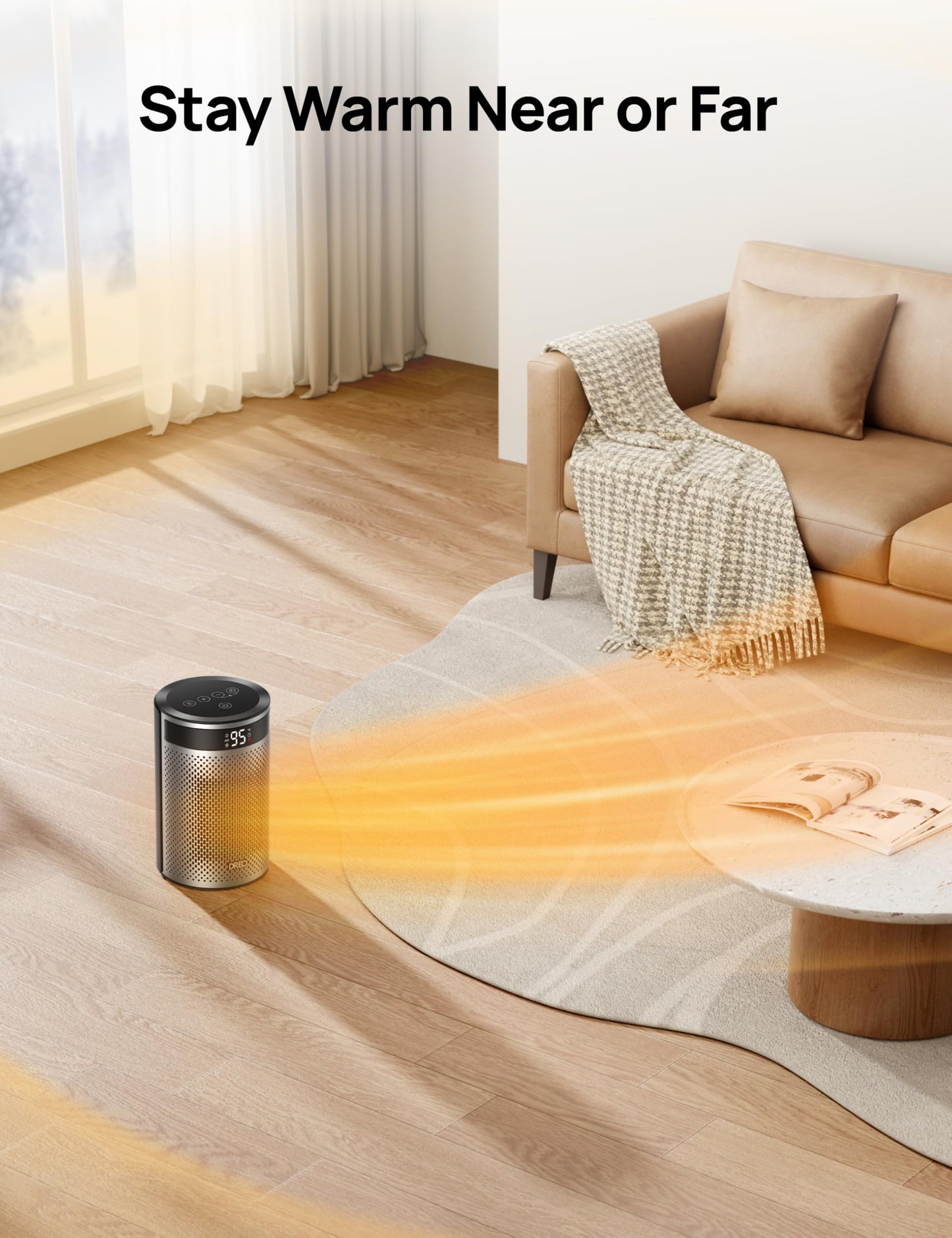 DREO Space Heaters for Indoor Use, Portable Heater with Thermostat, 1-12H Timer, Remote, Eco Mode, 1500W PTC Ceramic Fast Safety Heater for Office Bedroom