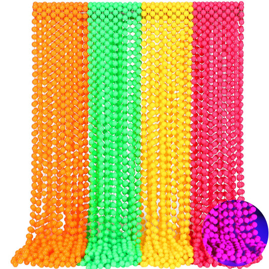 Ecally 96 Pieces Glow in the Dark UV Neon Bead Necklaces Glow Party Supplies 80s UV Black Light Neon Accessories Necklaces Bulk for Birthday Decorations Wedding Party Halloween