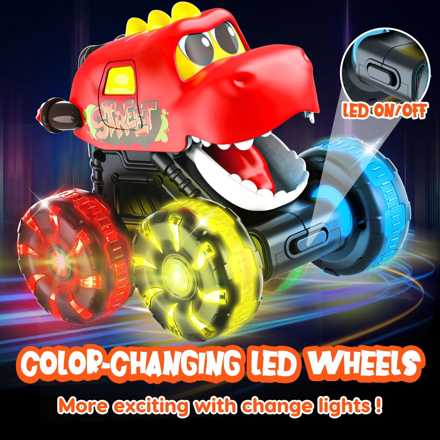 Monster Truck Toys Dinosaur Cars for Toddlers 1-3, Press and Go Cars Truck Toys for 1 2 3 Year Old Boys Girls Gift, Light Up Boy Toy Dinosaur Cars for 1 2 3 One Two Year Old Boy Birthday Gifts (Small)