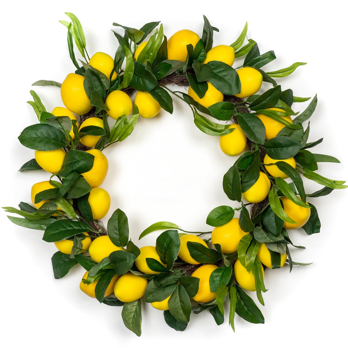 WsCrofts Lemon Wreath - Yellow Lemon with Artificial Green Leaves Wreath for Home Holiday Front Door Decor (20inch)