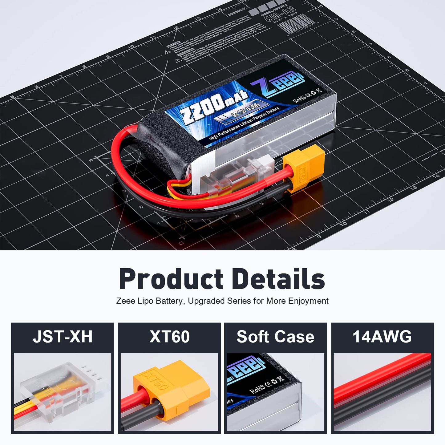 Zeee 2S Lipo Battery 2200mAh 7.4V 50C Shorty Pack Battery with XT60 Connector Soft Pack for 1/16 Slash RC Car RC Truck RC Helicopter Airplane Quadcopter Drone RC Boat Racing Models (2 Pack)