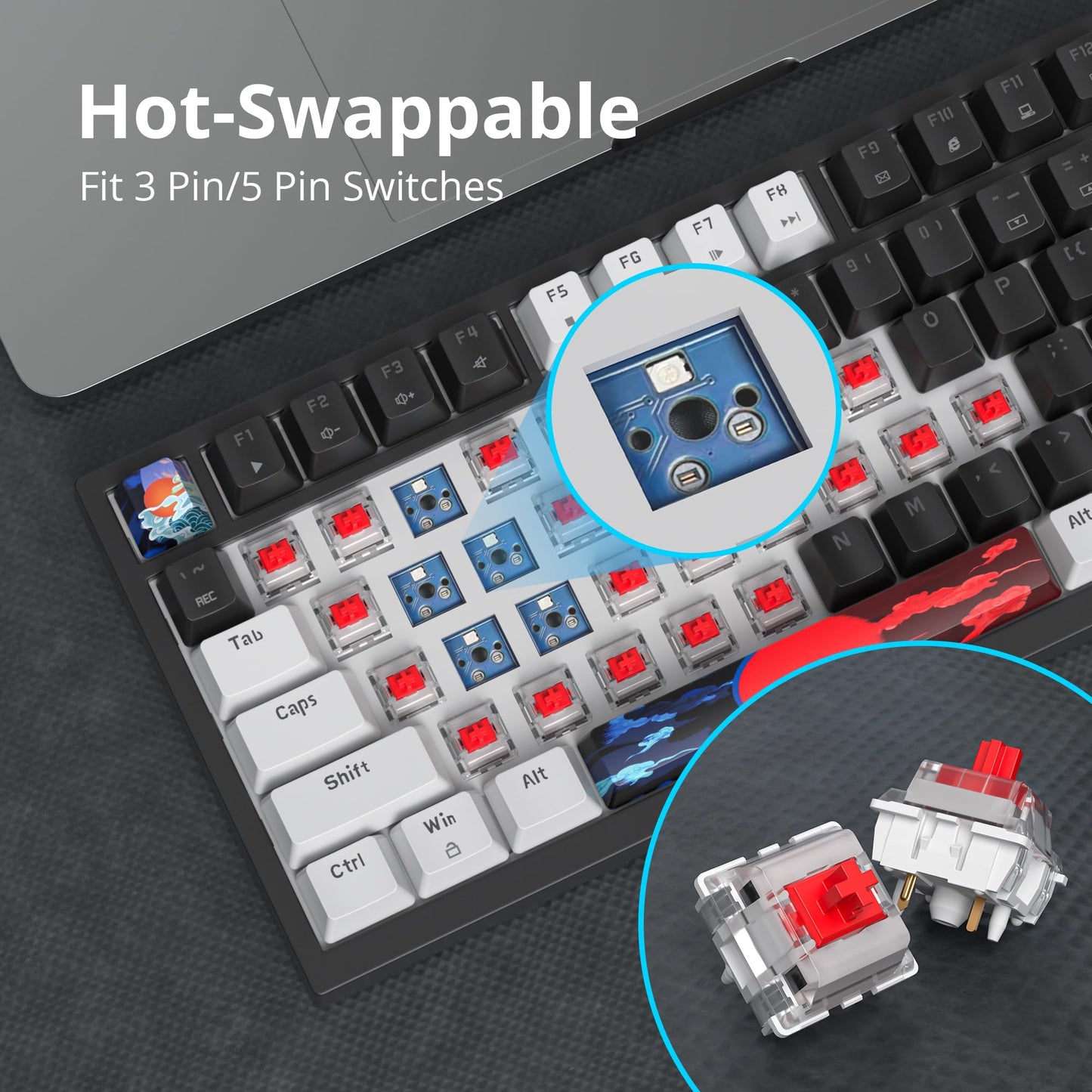 Guffercty kred 75% Gasket Mounted Gaming Keyboard Hot Swappable, 82 Key RGB Backlit Wired TKL Mechanical Keyboard with Knob & Programmable Macros, Custom Linear Switch for MAC Win (82 Black)