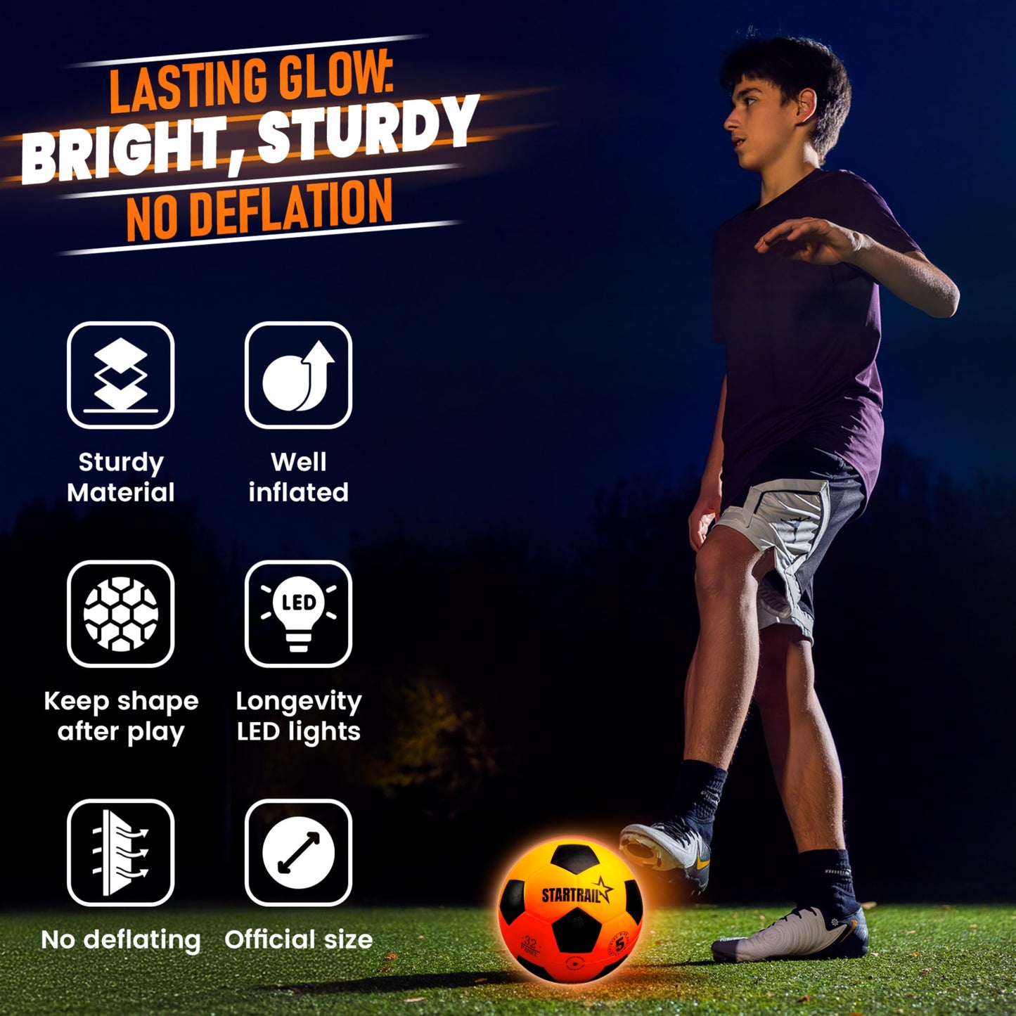 Light Up Soccer Ball, Glow in the Dark Ball NO 5, Soccer Gifts for Boys 8-12, 12-14 Year Old, Kids & Teens Gift Ideas, Sports Toys for Boy & Girl Ages 8 9 10 11 12 13 14 15, Glowing Outdoor Activity