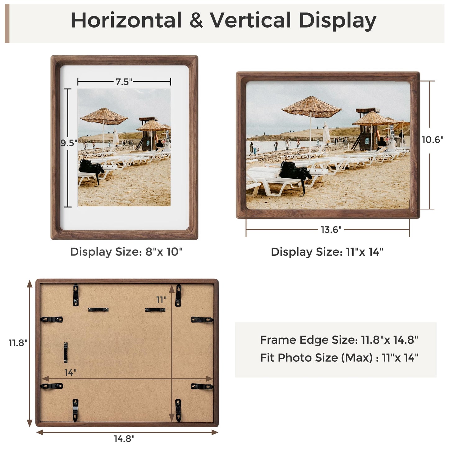 Heimlove 11x14 Picture Frames Natural Walnut,Original Wood Hand Make Crafted Diploma Frame with Mat to 8x10 Graduation Picture Display,Family Picture,Wedding Picture,Photo,Certificate Wall Mounted
