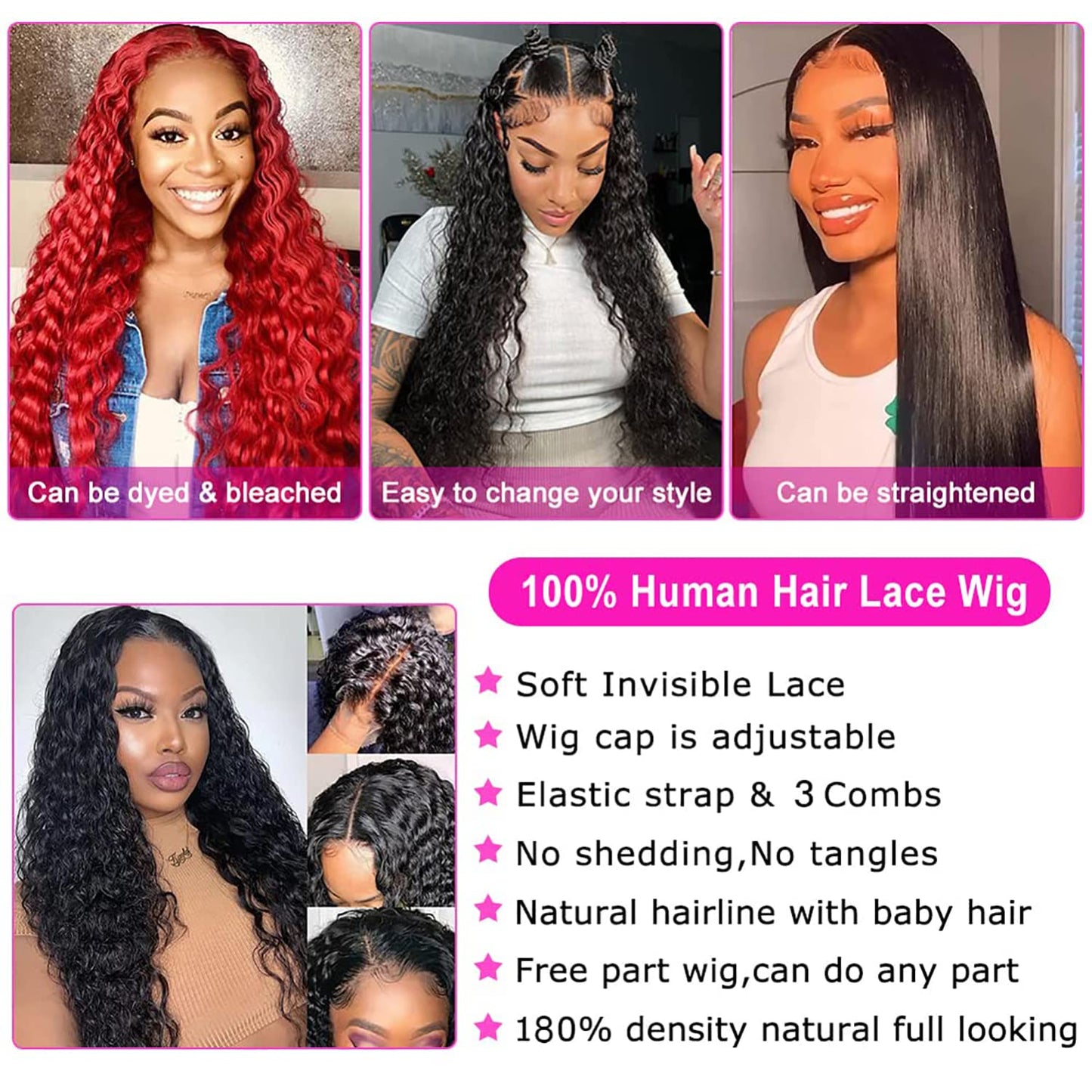 SNJON Water Wave 13x6 HD Transparent Lace Front Wigs Human Hair 180 Density Wet and Wavy Wigs for Women Curly Lace Front Wigs Pre Plucked with Baby Hair Natural Color (18 Inch)
