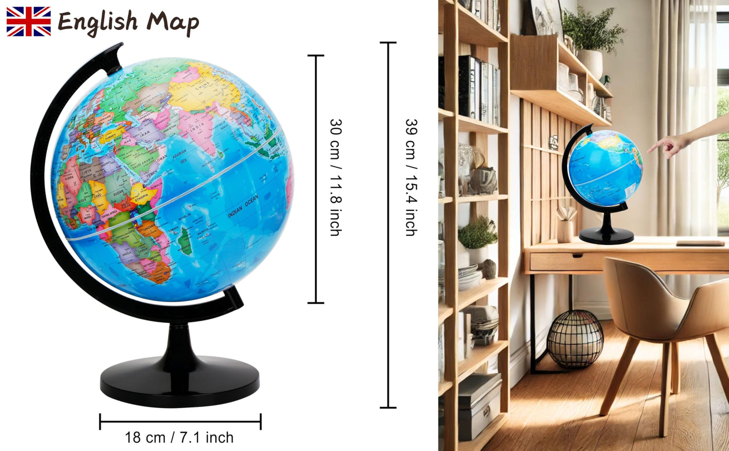 Exerz 12" World Globe - Political Map Educational - Self Assembled School Globe for Classroom