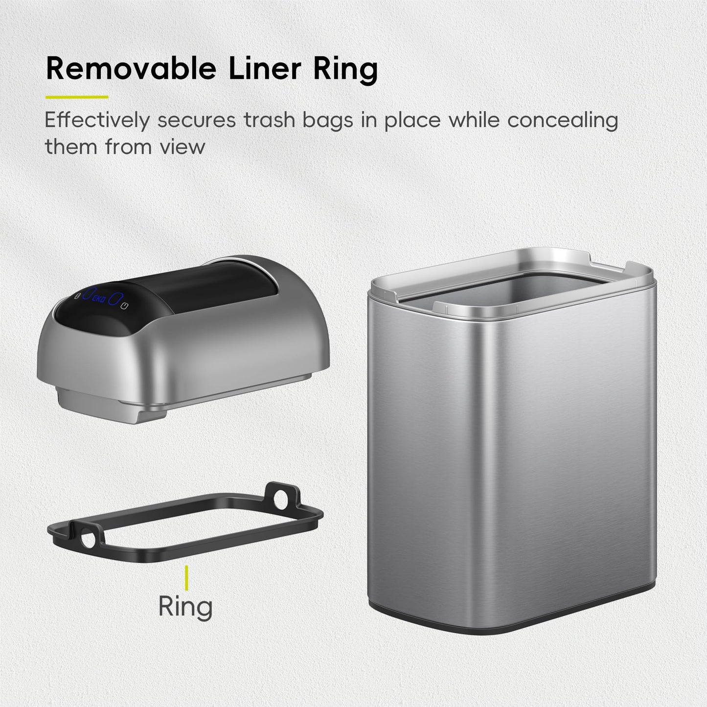 EKO Astro Slim Sensor Trash Can, 10L / 2.6 Gallon Touchless Garbage Bin with Soft-Close Retractable Wing Lid, Motion Sensor Stainless Steel Trash Can for Bathroom, Kitchen and Office, Waterproof