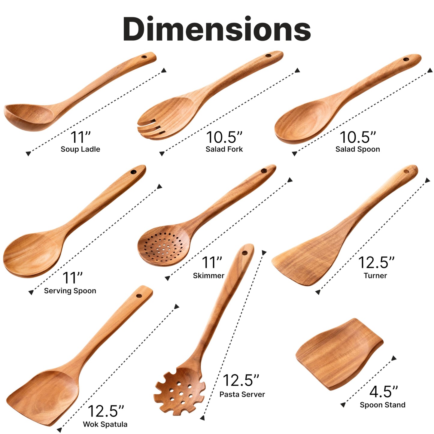 Wooden Kitchen Utensil Set, 9-Piece Teak Wood Cooking Spoons-Heat-Resistant, Non-Scratch, Durable Kitchen Tools, Perfect Cooking Gift