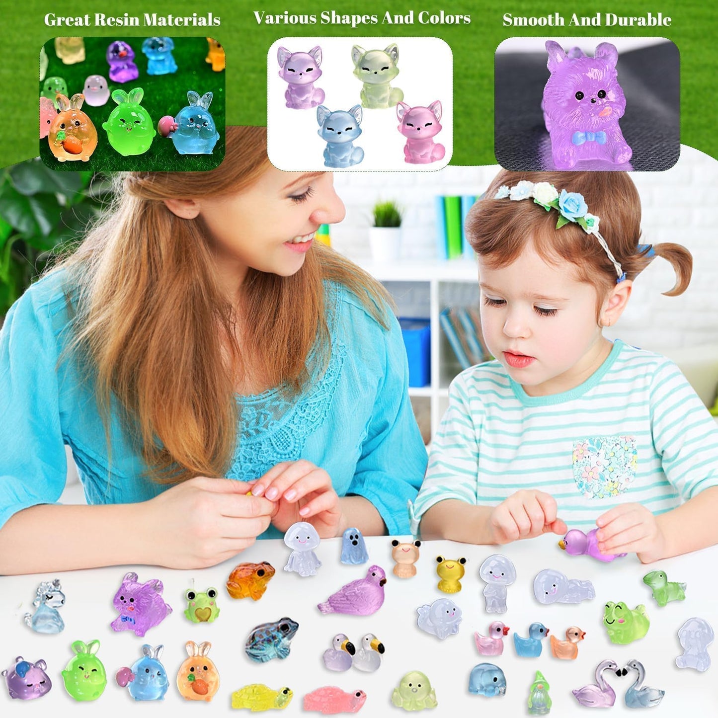 Prdingfy 200PCS Glow in The Dark Mini Resin Animals Bulk Variety Pack - 200 Styles Tiny Miniature Figures for Fairy Garden, Dollhouse, Aquarium Decor, Hide and Seek, Crafts
