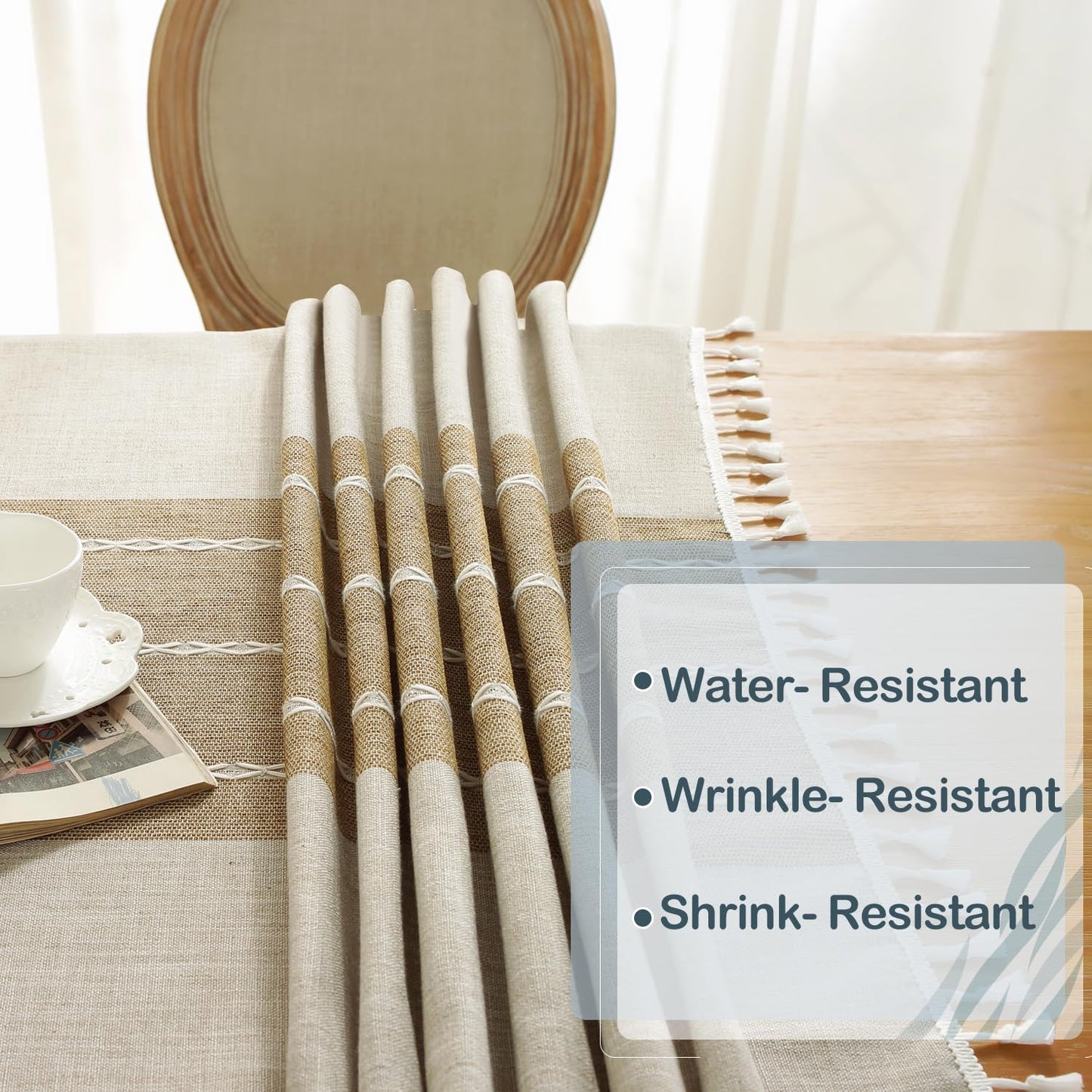 Laolitou Rustic Tablecloth Cotton Linen Waterproof Tablecloths Washable Table Cloths for Kitchen Dining,Party,Holiday,Christmas,Buffet Coffee Lines Rectangle,55''x120'',10-12 Seats
