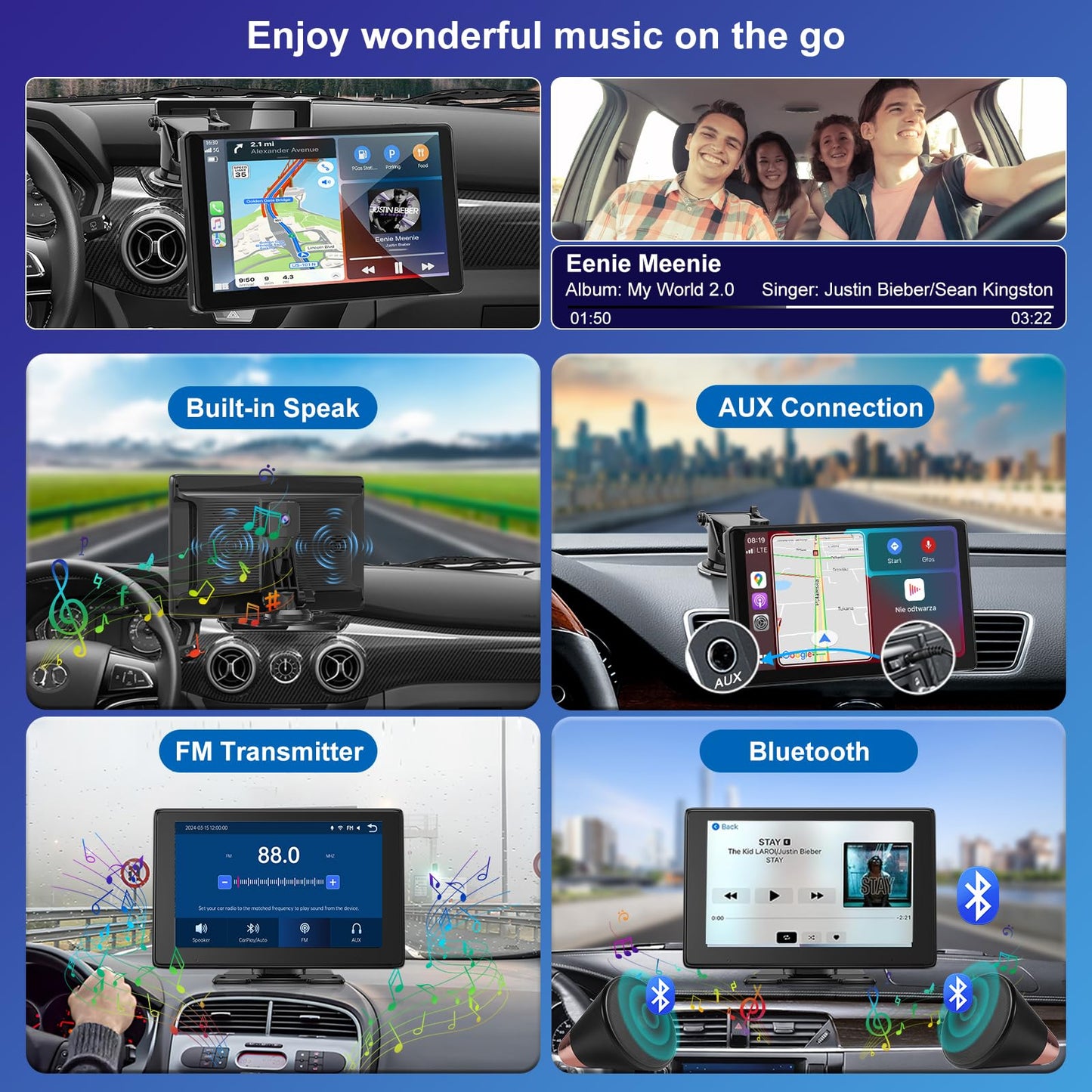 10.1" CarPlay Screen for Larger Vehicles - Wireless Car Stereo Touchscreen for Apple Carplay & Android Auto, 4K Dash Cam, HD Backup Camera, GPS, Mirror Link, Siri, BT, AUX-Ideal for SUVs, Trucks, Vans