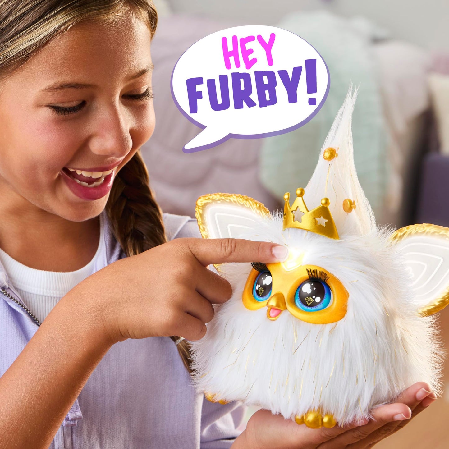 Furby Gold Glam Interactive Plush Toys for 6 Year Old Girls & Boys & Up, Voice Activated Animatronic, Speaks English & Furbish, White (Amazon Exclusive)